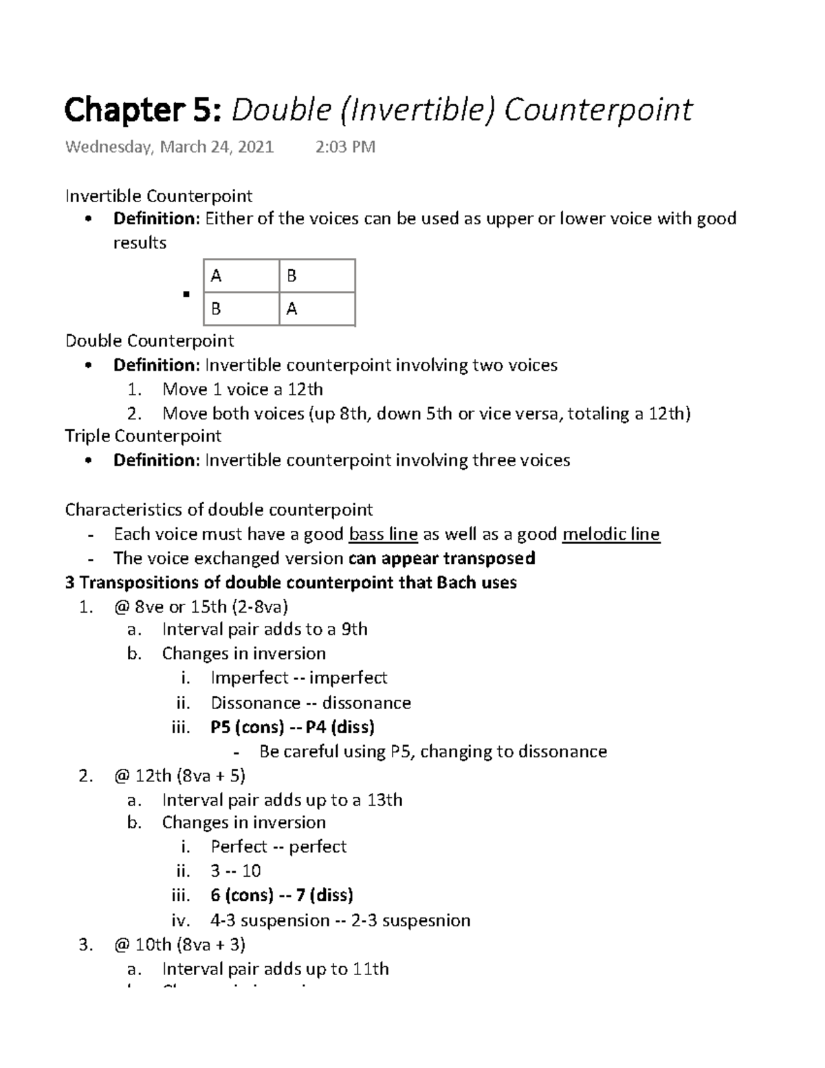 Chapter 5 - Double Counterpoint - Invertible Counterpoint Definition ...