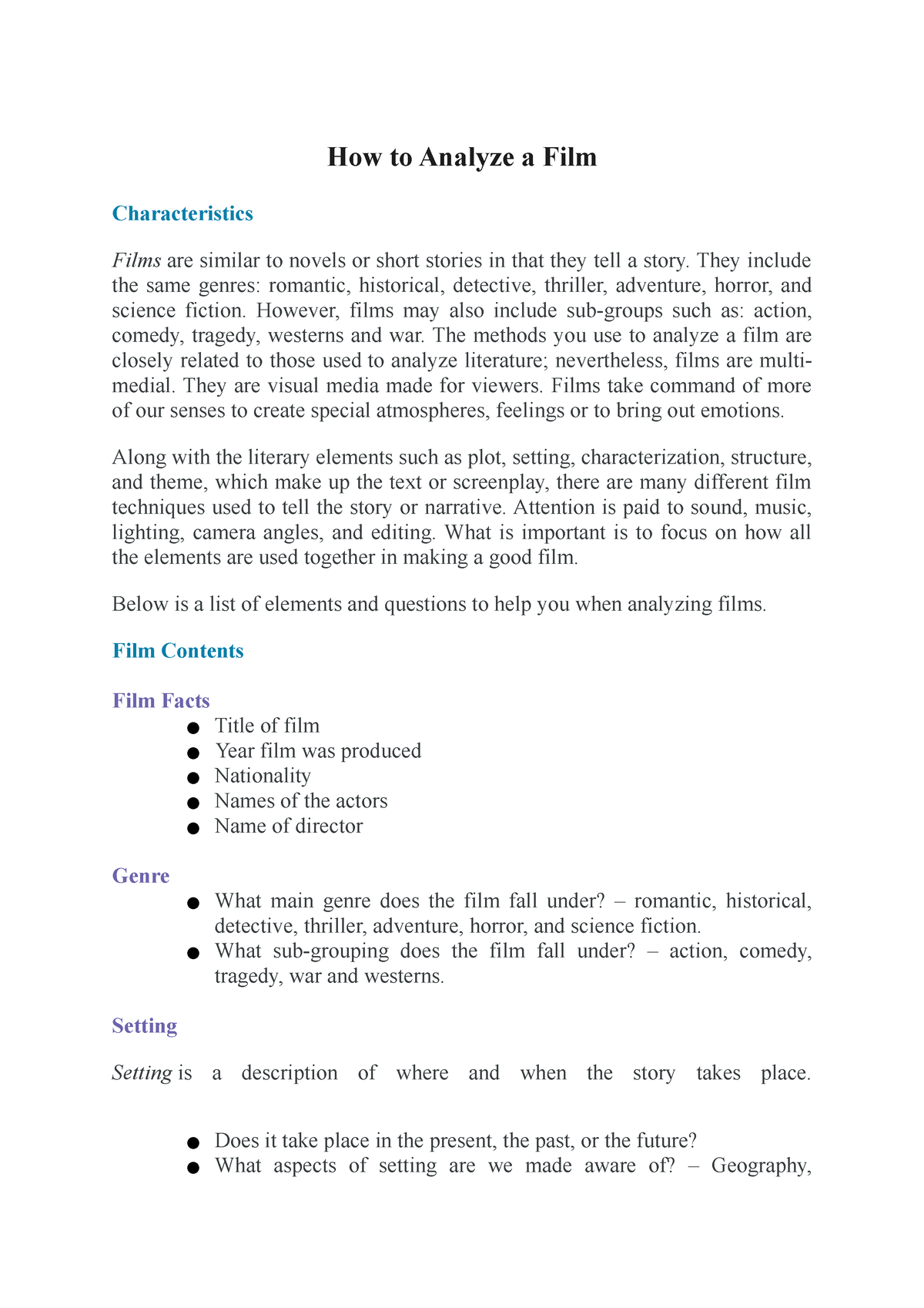 Analysis 1 - How to analyse a movie - How to Analyze a Film ...