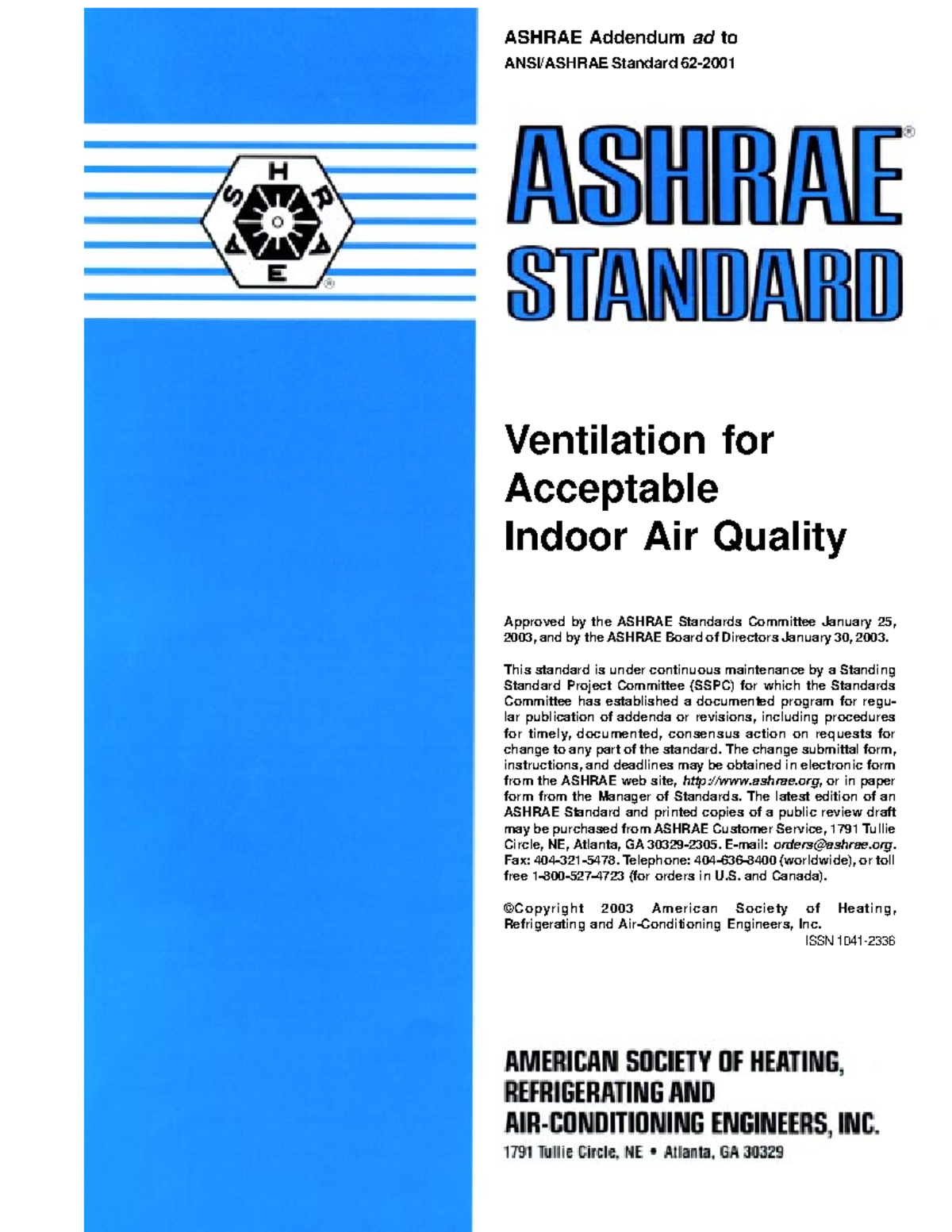 ANSI AshraeStandard622001 VentilationFOR Acceptable IndoorAIR