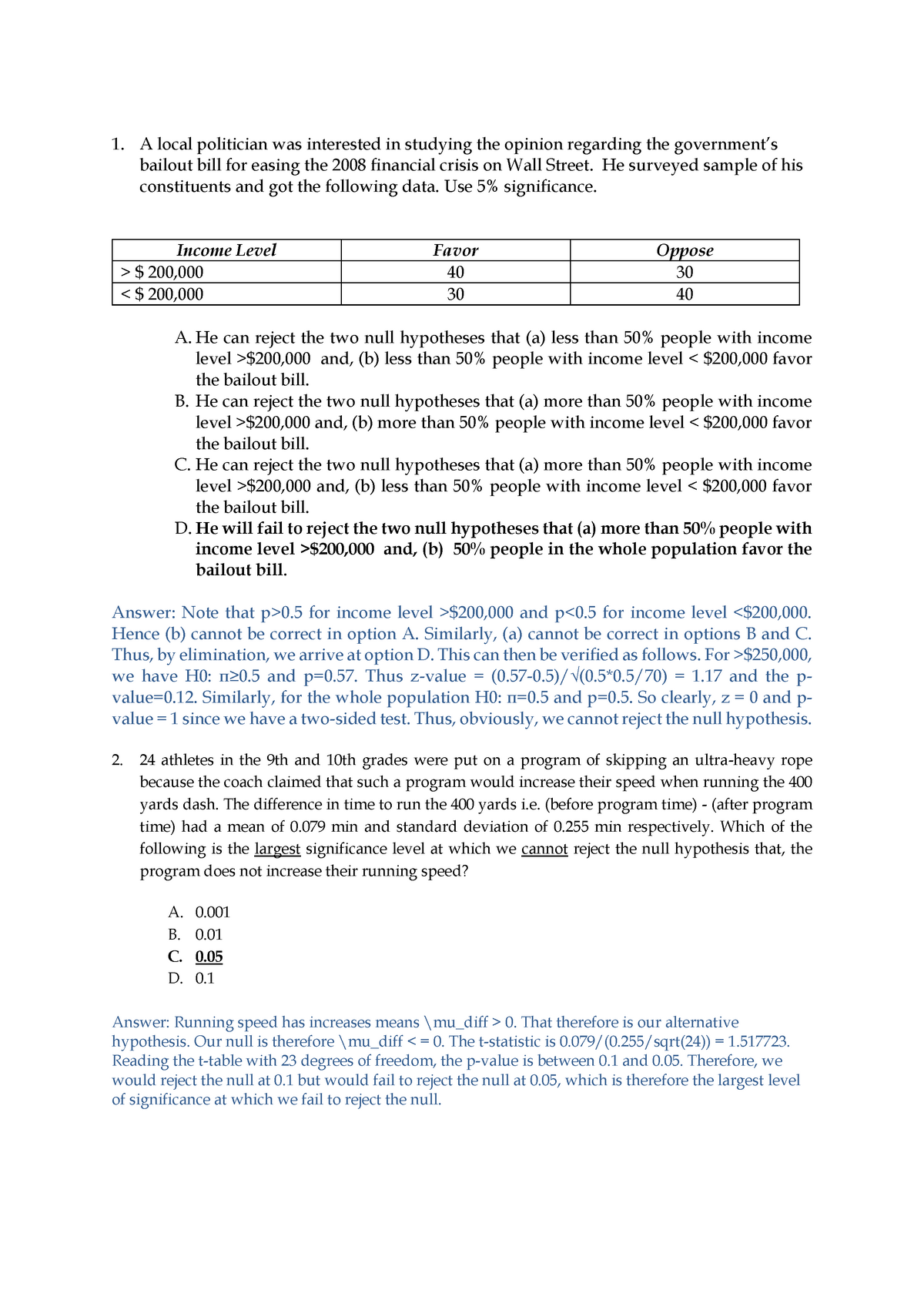 hypothesis problems and solutions pdf