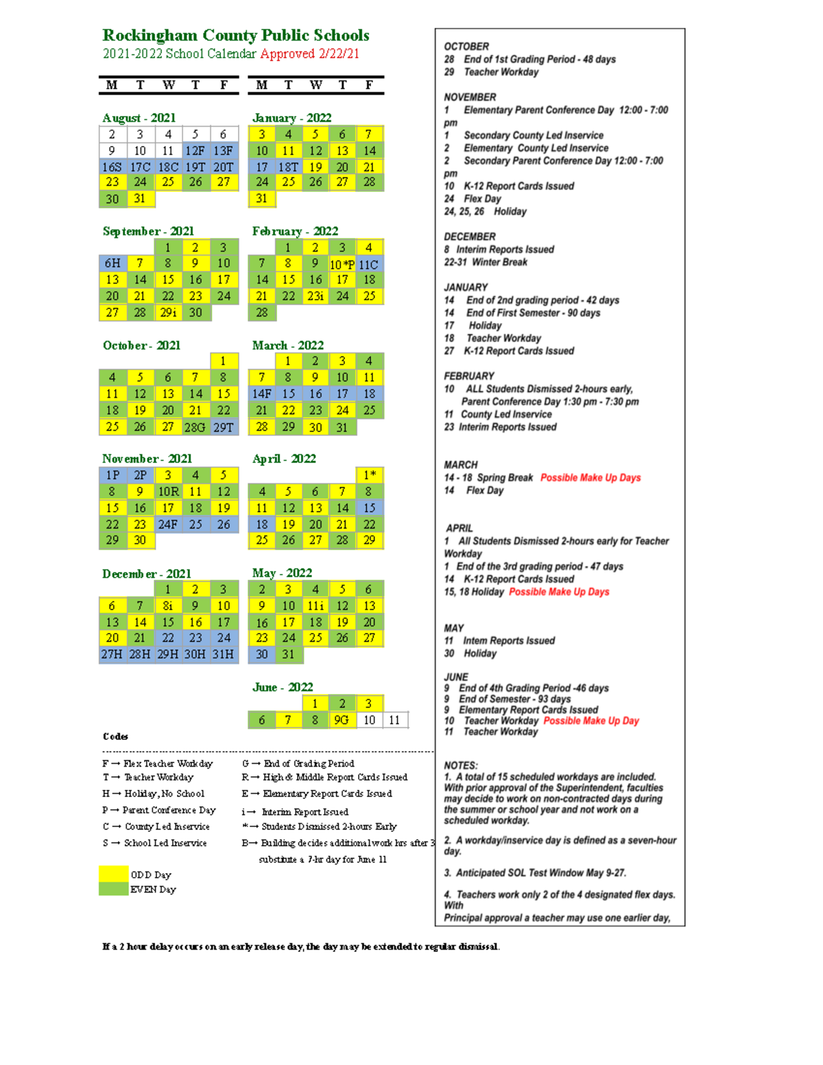21-22 RCPS Odd Even Calendar.xlsx - Sheet 1 - Rockingham County Public Schools 2021-2022 School - Studocu