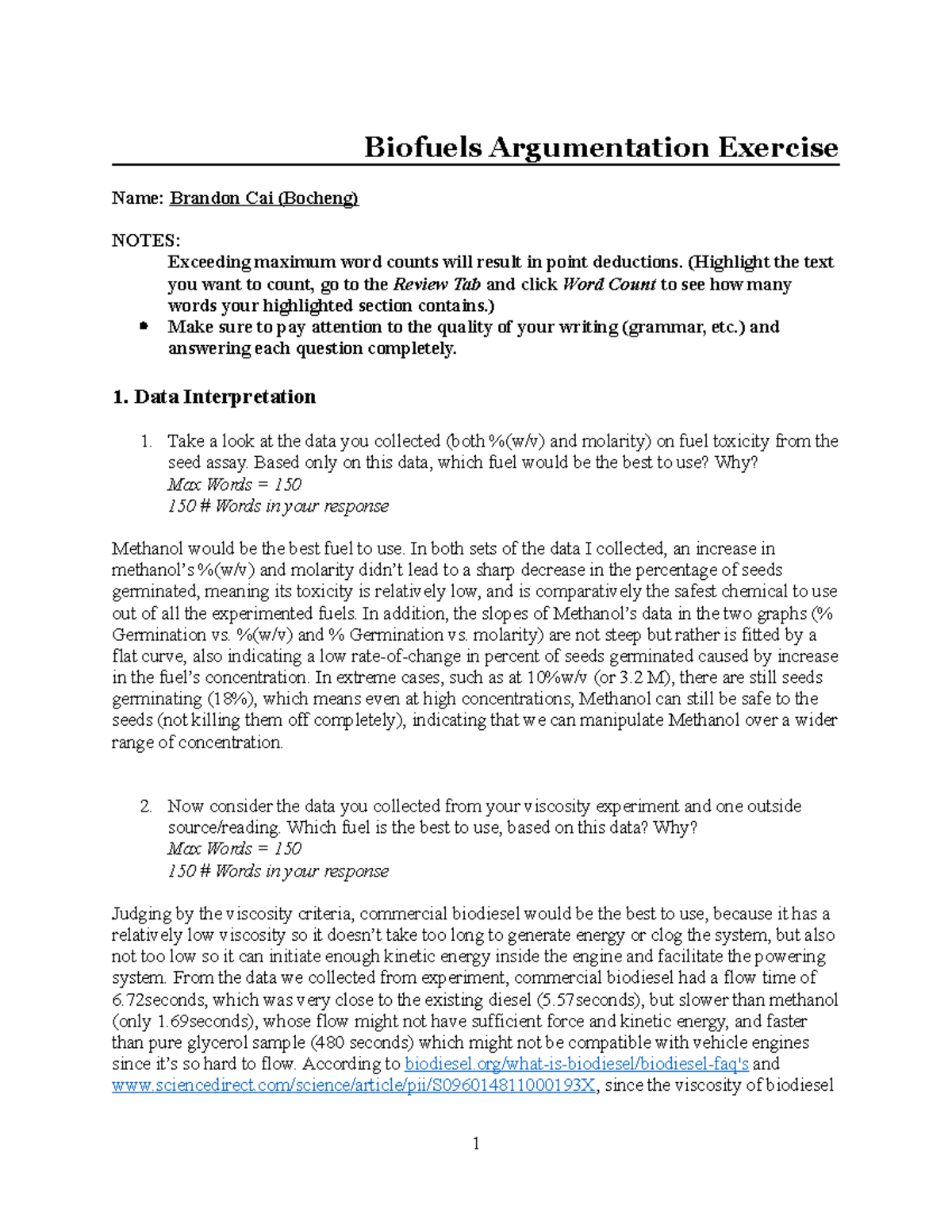 Biofuels Argumentation Highlight The Text You Want To Count Go To