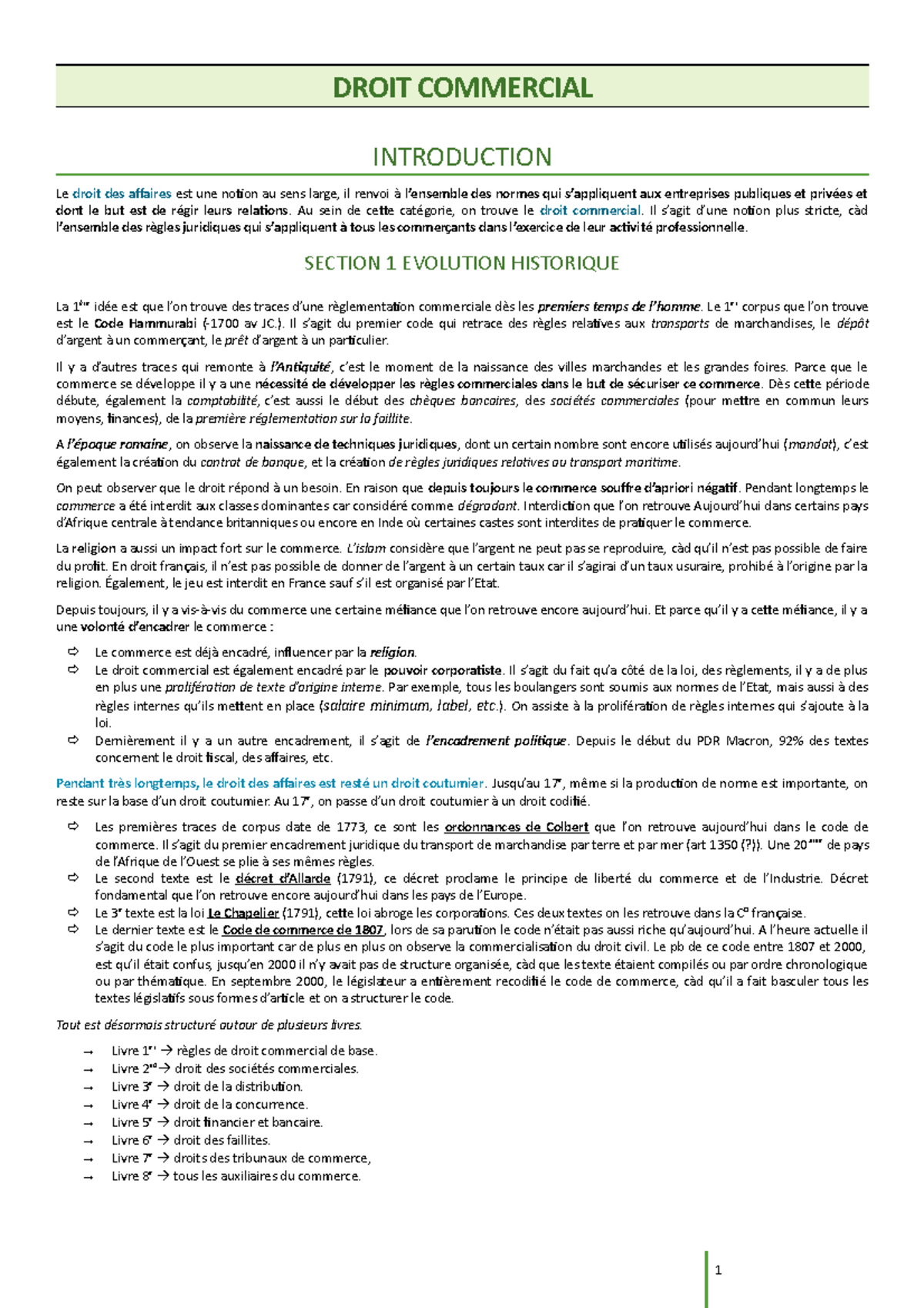 Droit commercial L2 S3 DROIT COMMERCIAL INTRODUCTION Le droit des