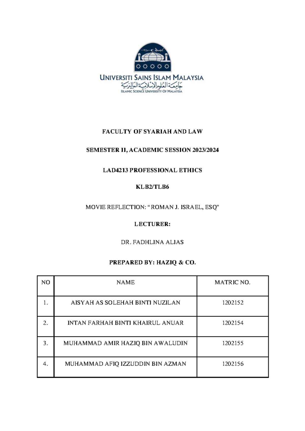 Assignment 1 Movie Reflection Professional Ethics Faculty Of