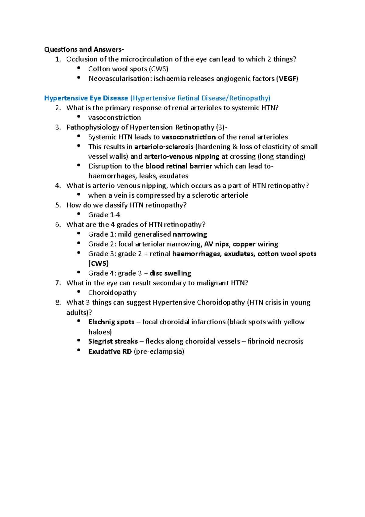 Hypertensive Eye Disease - Questions and Answers- 1. Occlusion of the ...