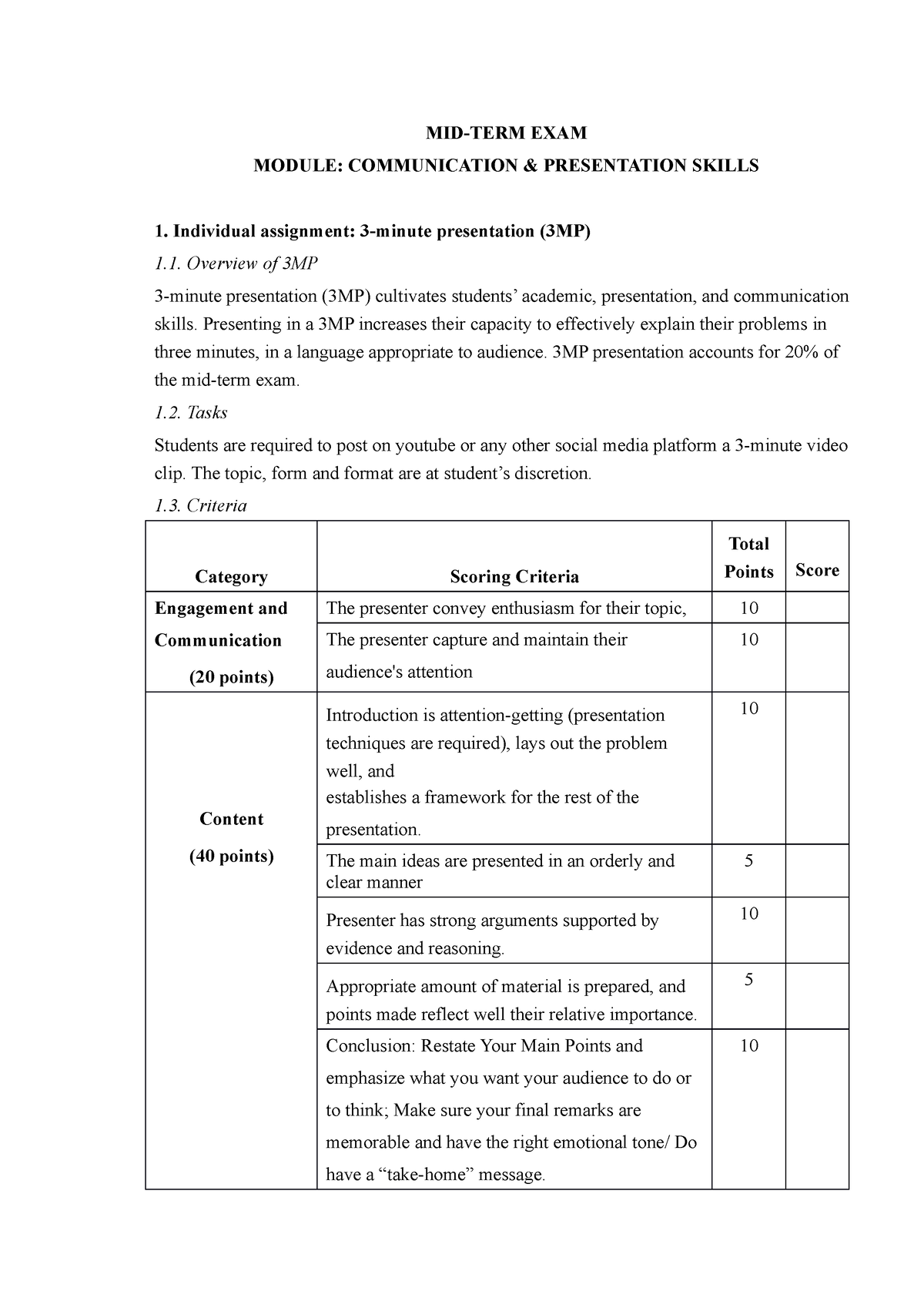 3MP and 7MP - Rules and judging criteria - MID-TERM EXAM MODULE ...