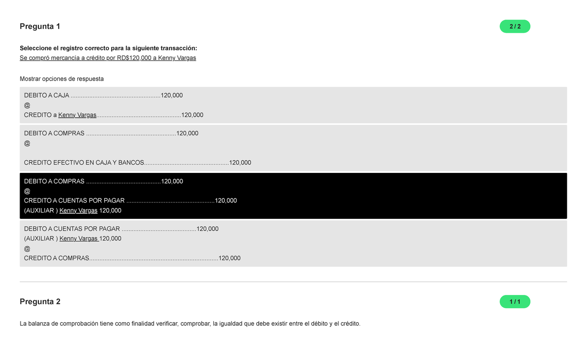 Contabilidad 18484 - examen - Mostrar opciones de respuesta Pregunta 1