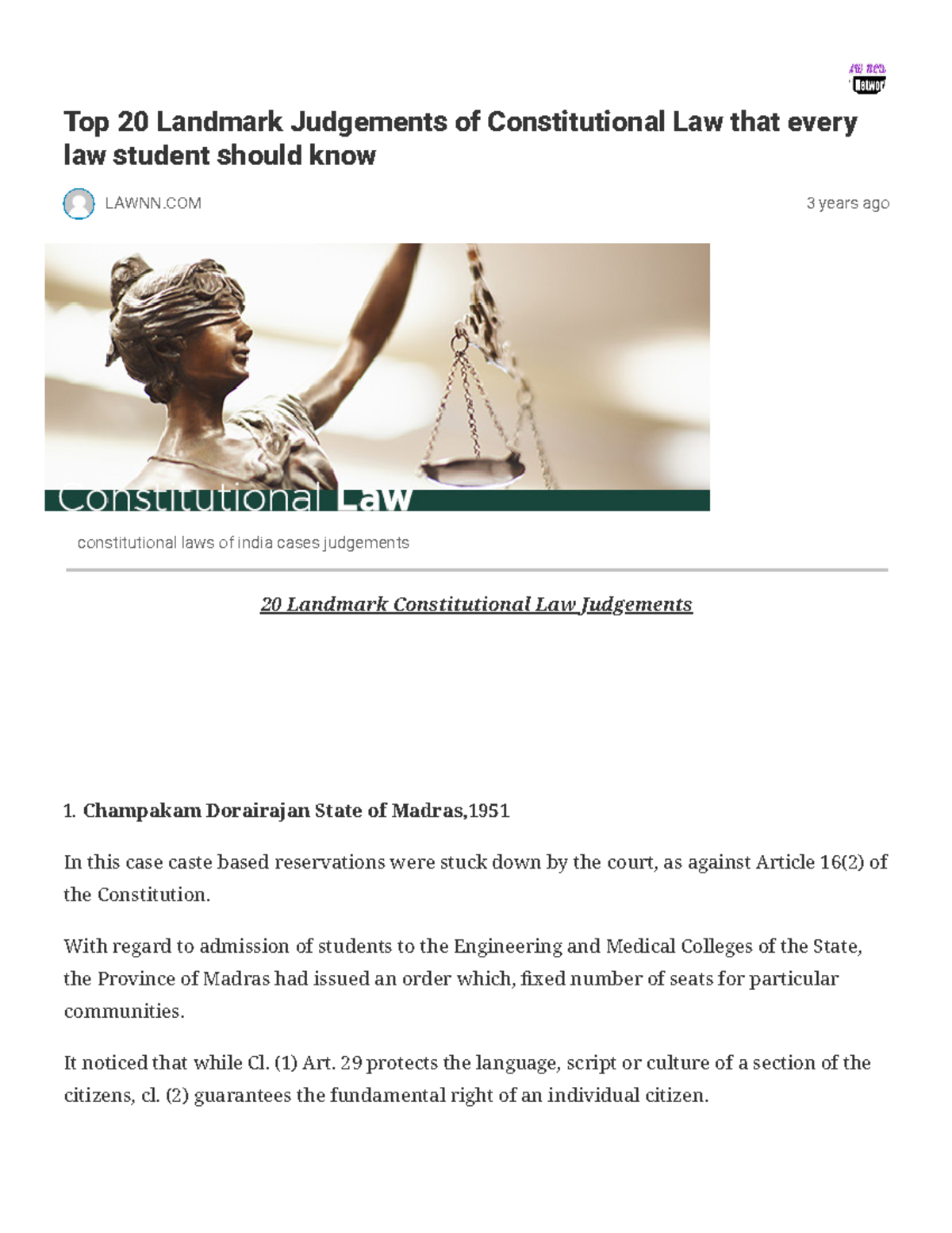 Top 20 Landmark Judgements Of Constitutional Law That Every Law Student ...