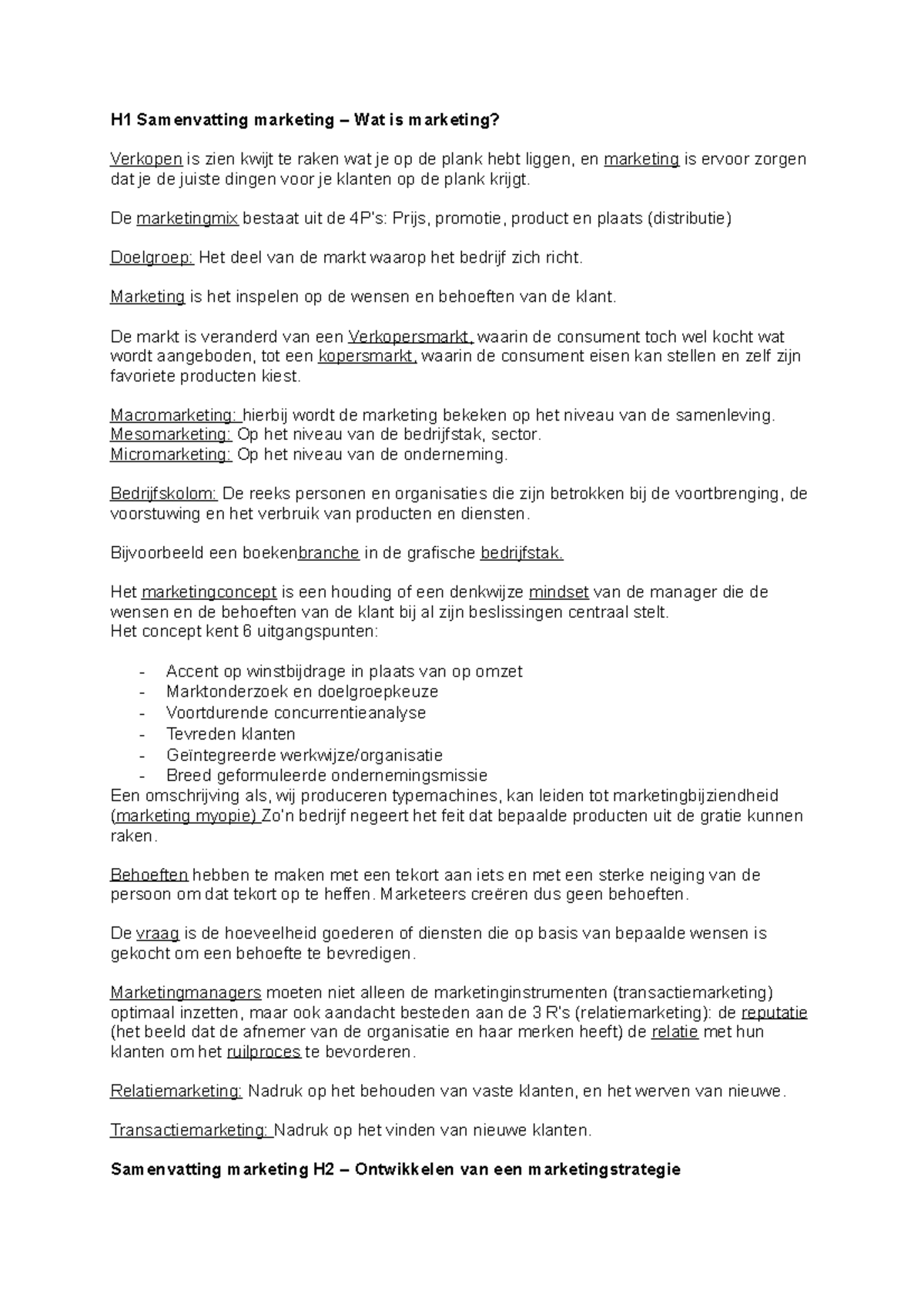 Samenvatting Grondslagen Van De Marketing Verhage - H1 Samenvatting ...