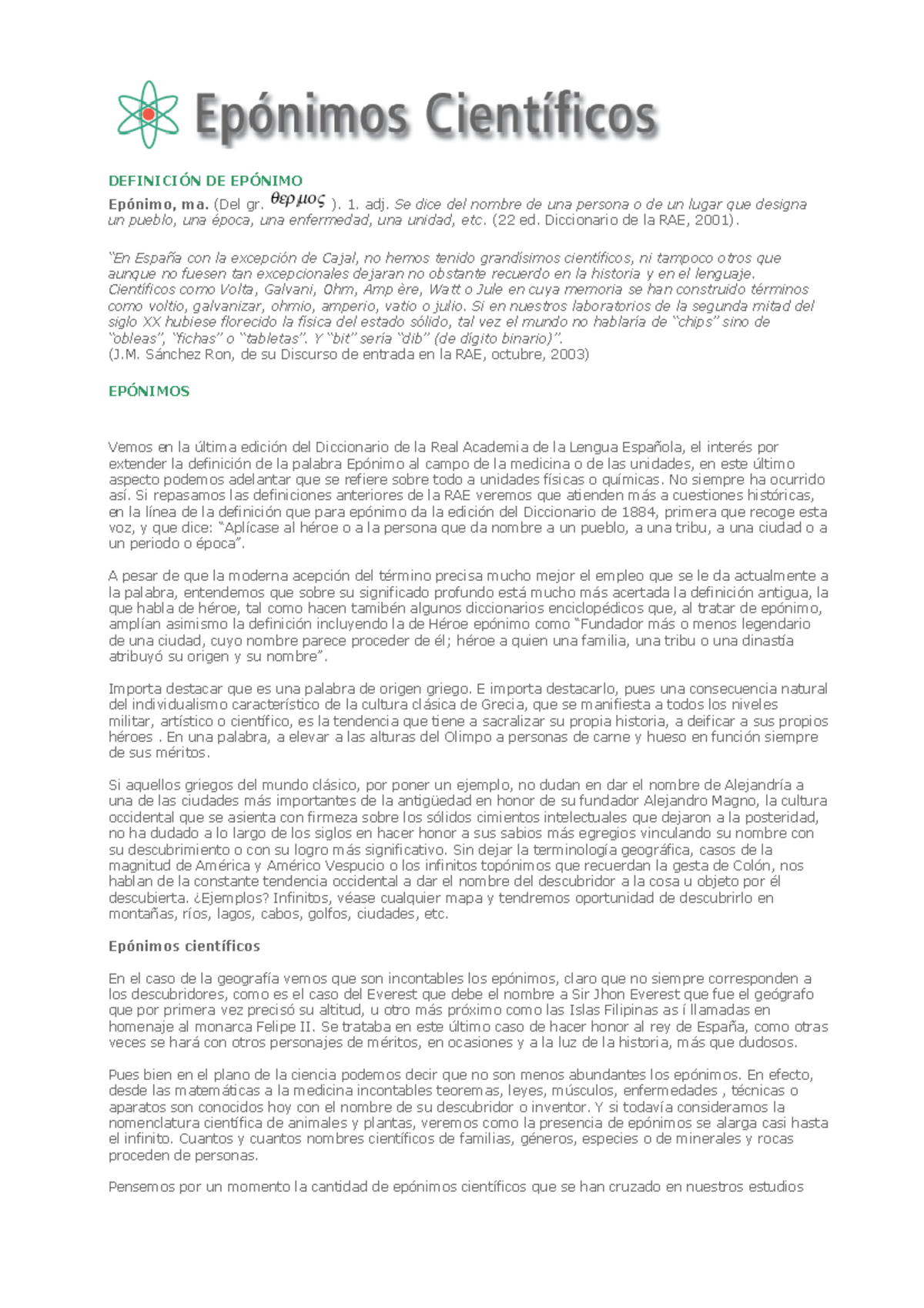 Eponimos cientificos - Utilización de los epónimos científicos en los ...