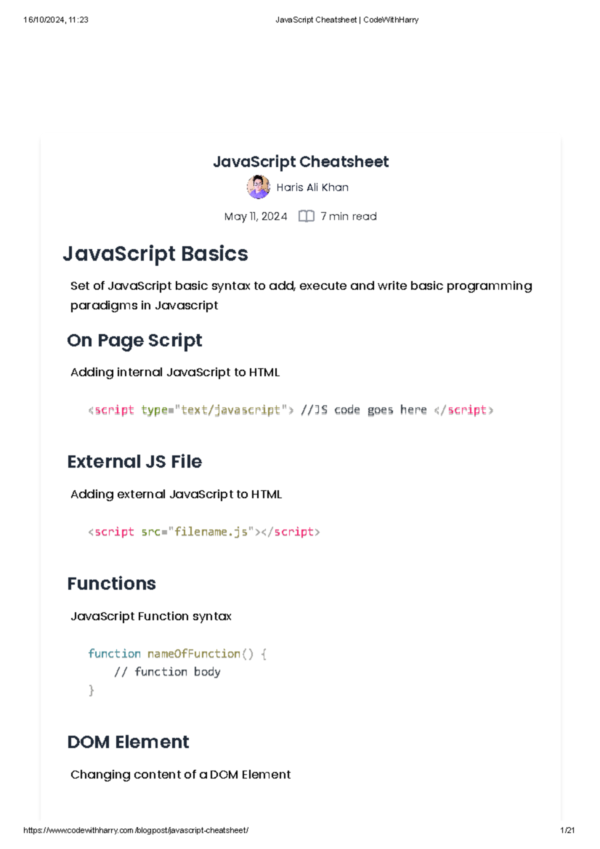 Java Script Cheatsheet Code With Harry - JavaScript Cheatsheet Haris ...