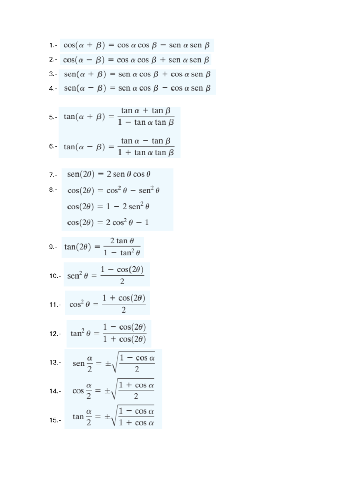 Identidades Trigonometricas - B) cos a cos B sen a sen B cos(a B) cos a ...