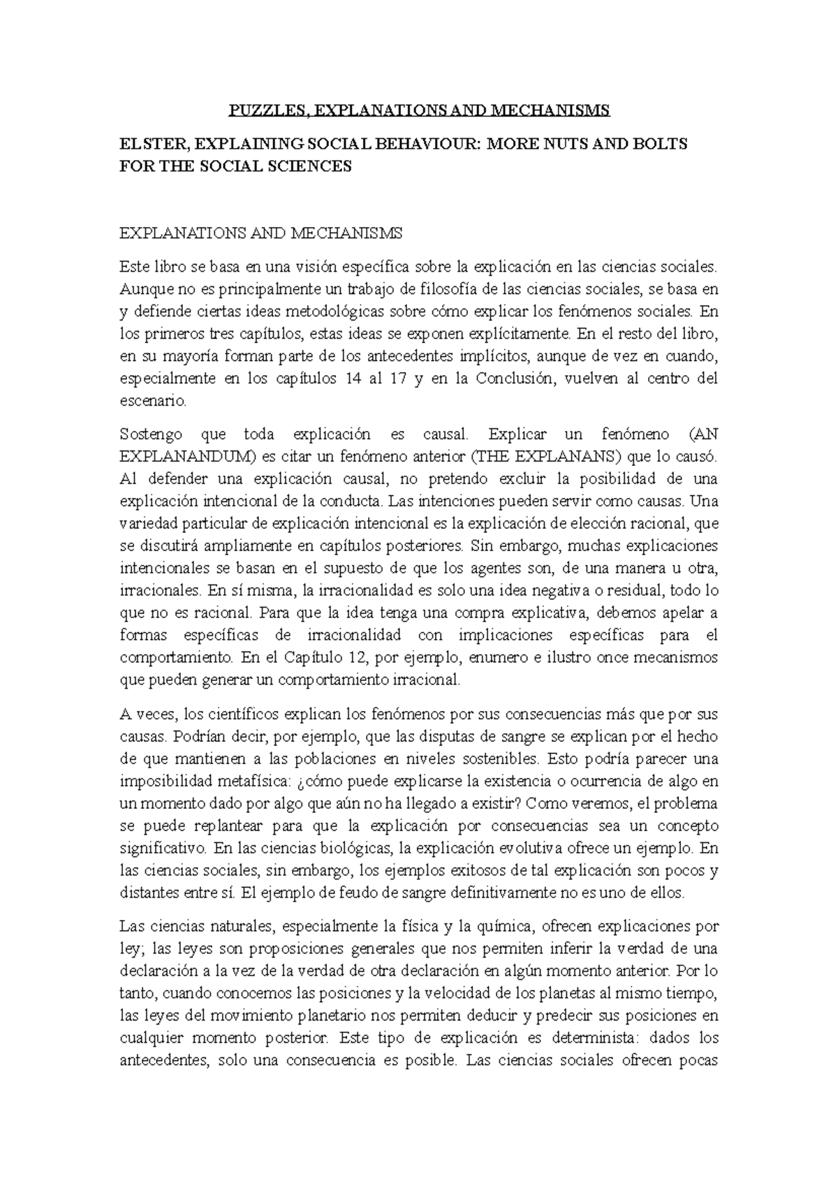 ELSTER, EXPLAINING SOCIAL BEHAVIOUR MORE NUTS AND BOLTS FOR THE SOCIAL