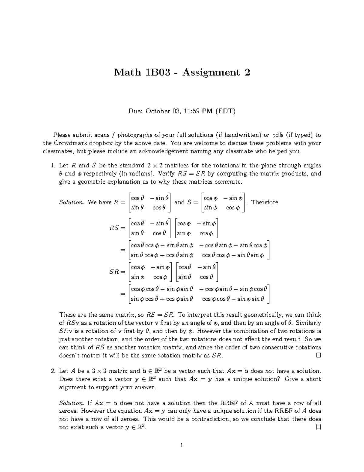Assignment 2 Solutions - Math 1B03 - Assignment 2 Due: October 03, 11: ...