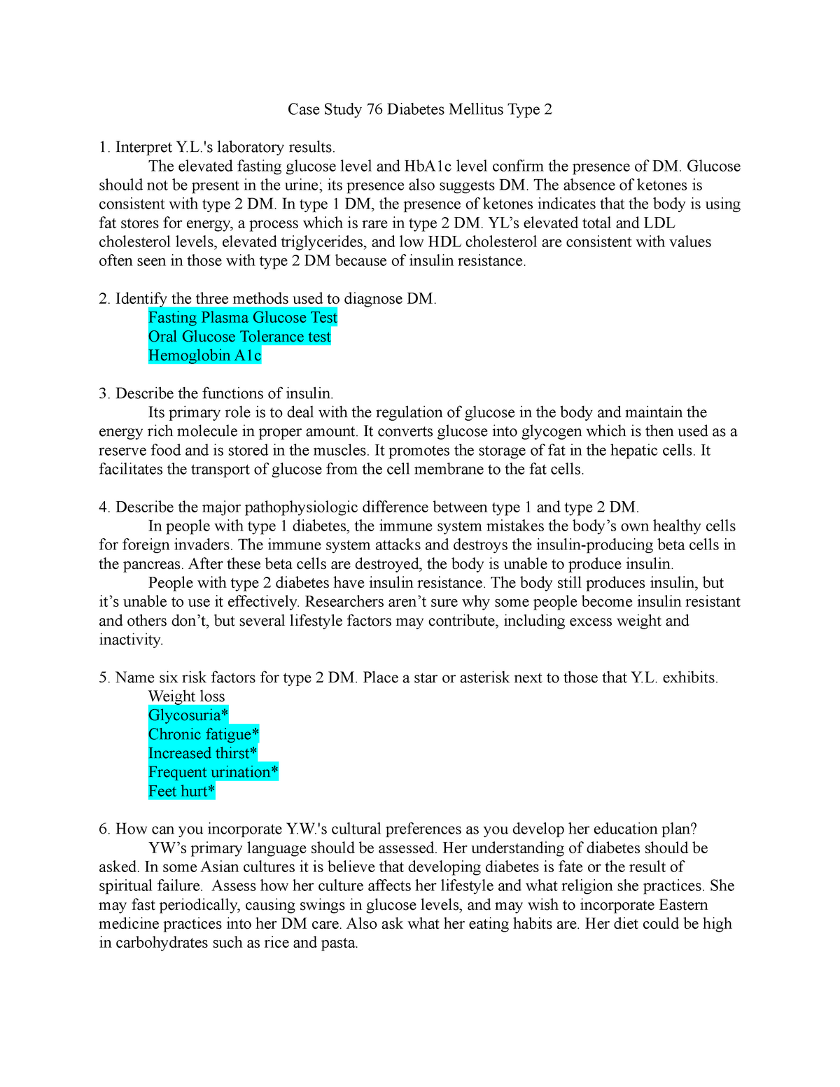 diabetes case study questions and answers pdf