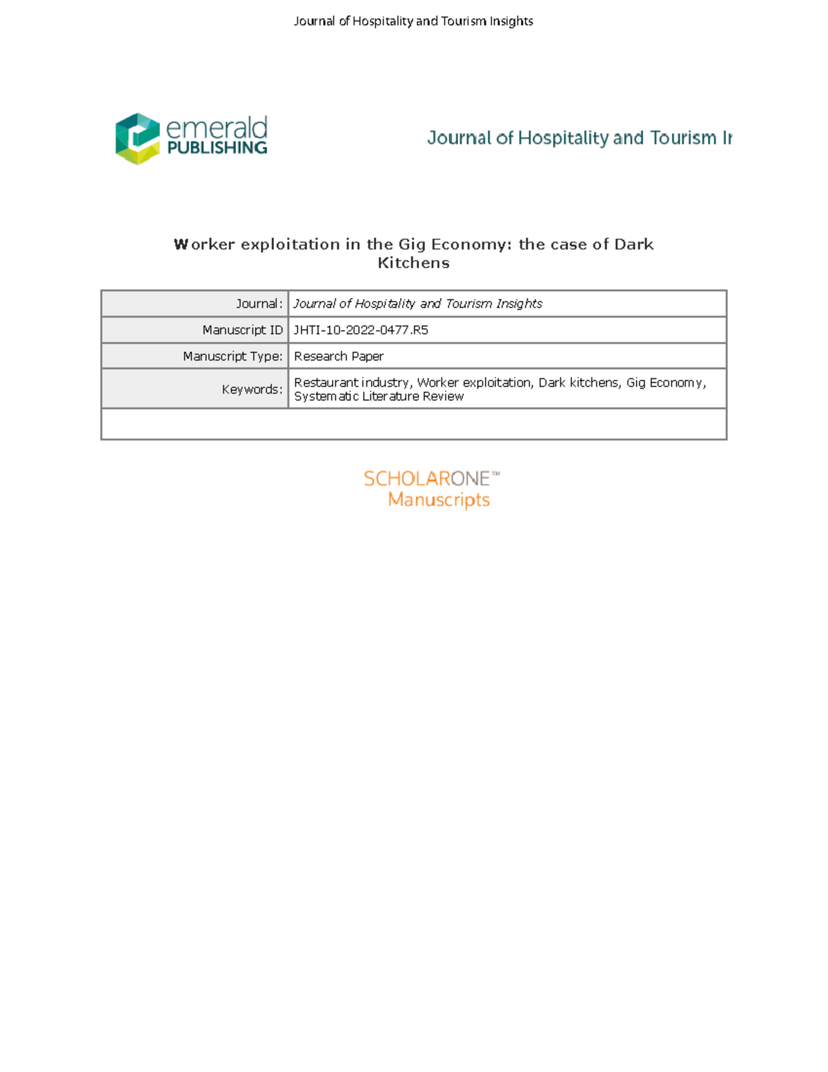 Worker exploitation in the Gig Economy t - Journal of Hospitality and ...