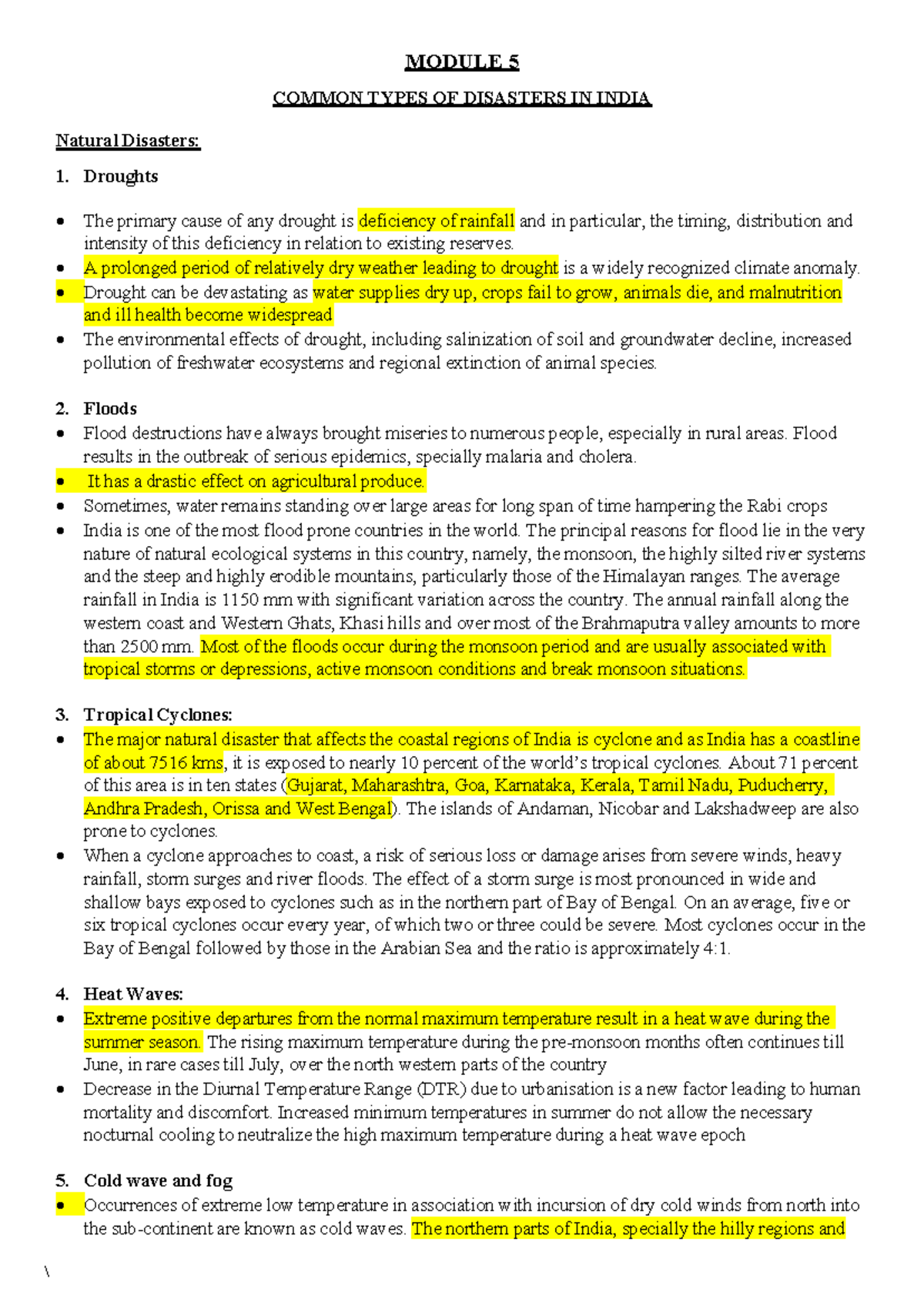DM M5 - Module 5 notes - Natural Disasters: Droughts MODULE 5 COMMON ...