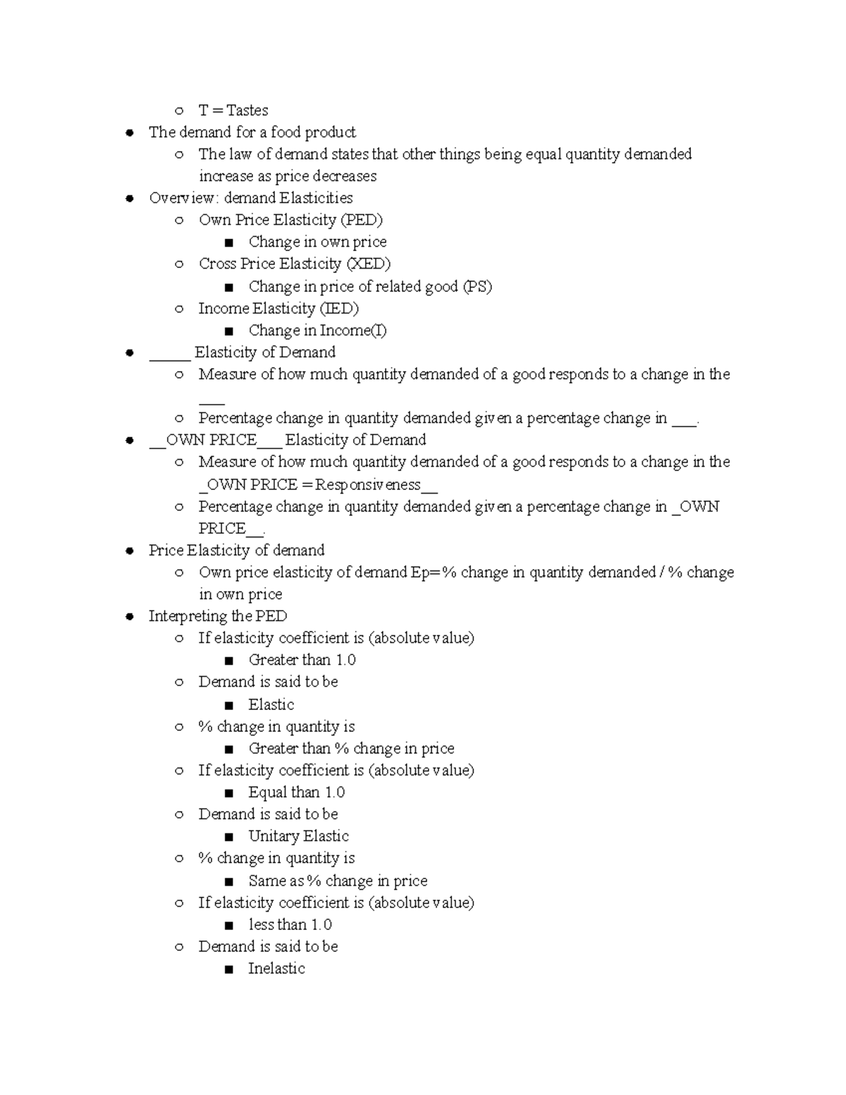 AGB 301 1020 Lecture notes Food and Fiber Marketing AGB 301. T = Tastes The demand for a