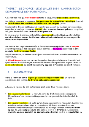 Theme 7 Le Divorce Theme 7 Le Divorce Le 27 Juillet 14 L Autorisation De Rompre Le Lien Studocu
