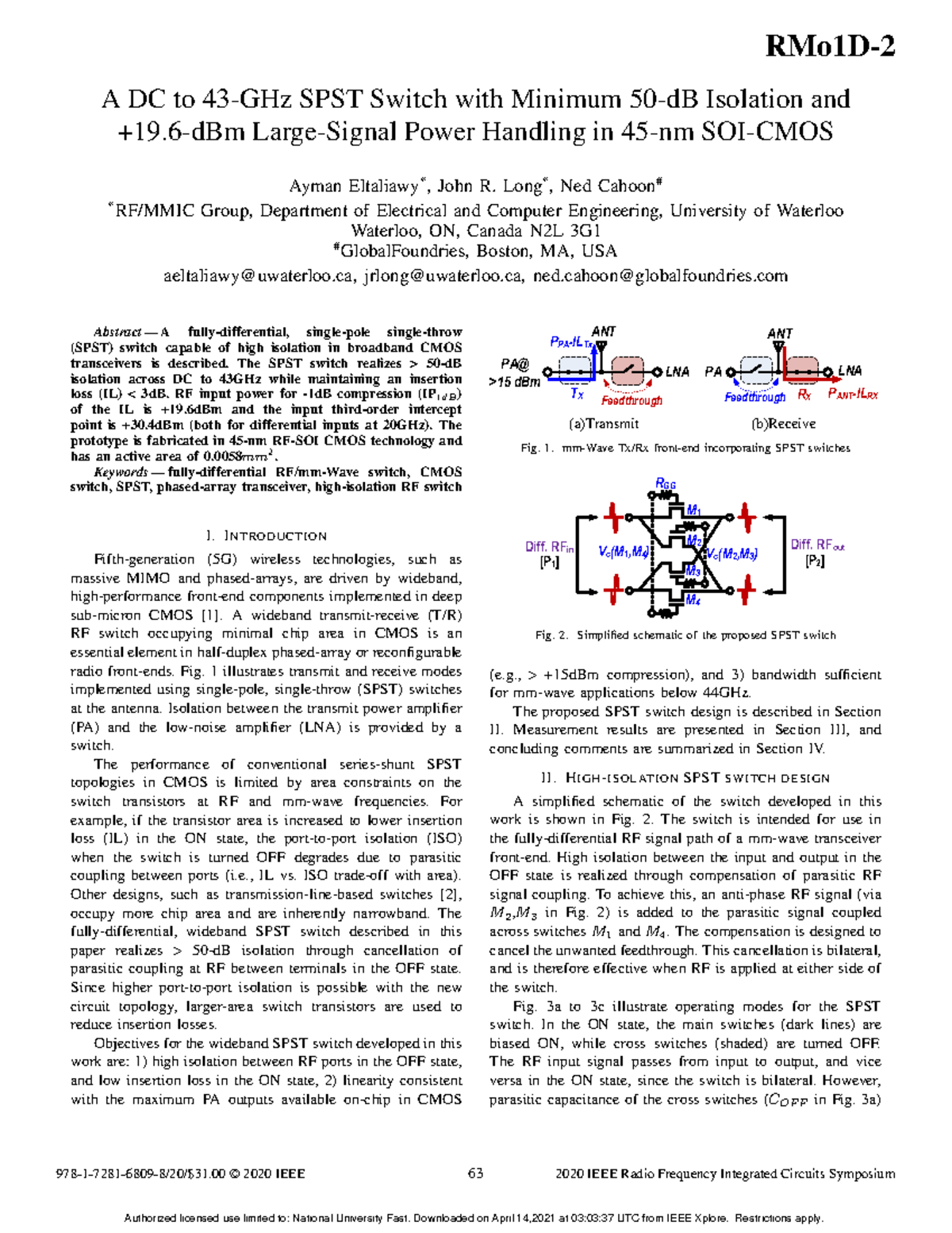 RF Integrated Circuits Papers Part19 - A DC to 43-GHz SPST Switch with ...