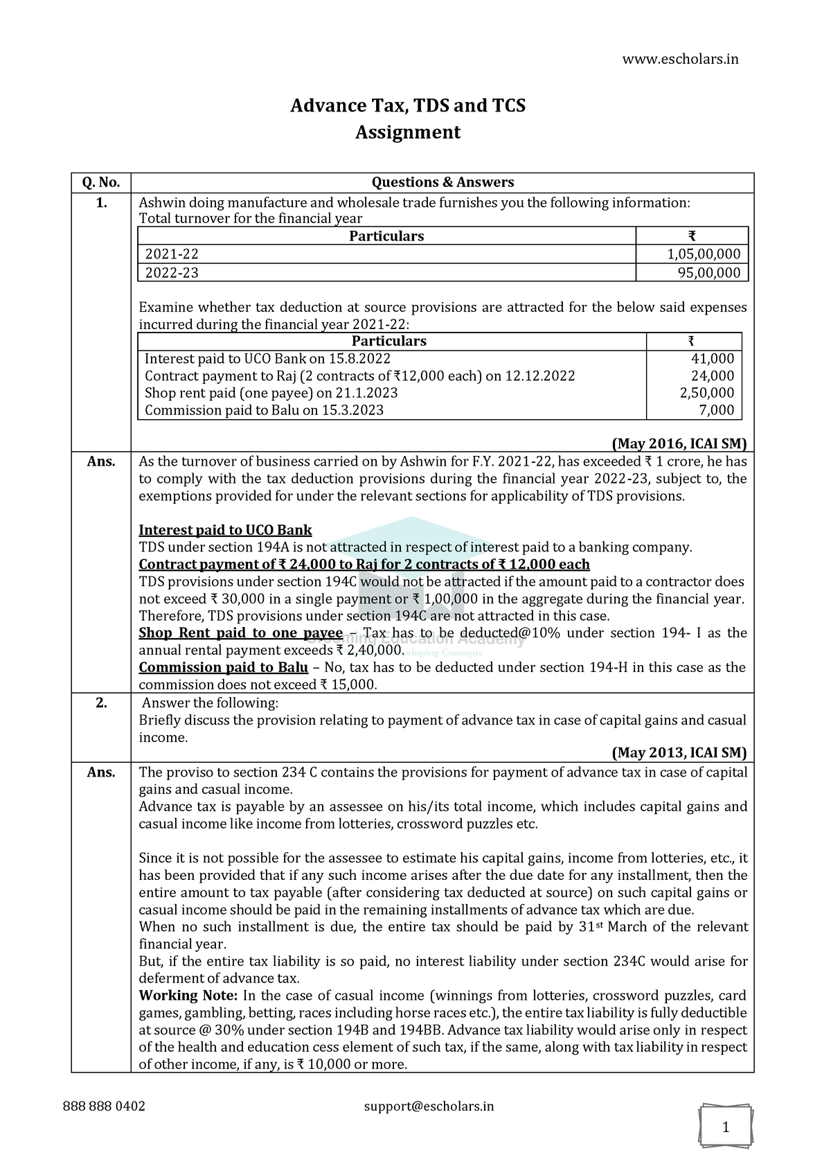 Adv Tax,tds,tcs Assignment - 888 888 0402 Support@escholars Advance Tax 