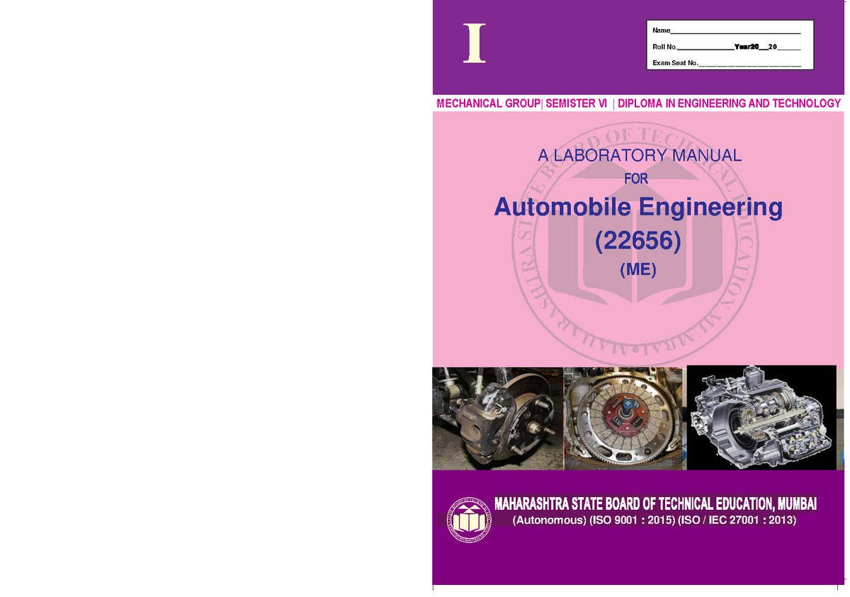 22656 Automobile Engineering - MECHANICAL GROUP| SEMISTER VI | DIPLOMA ...
