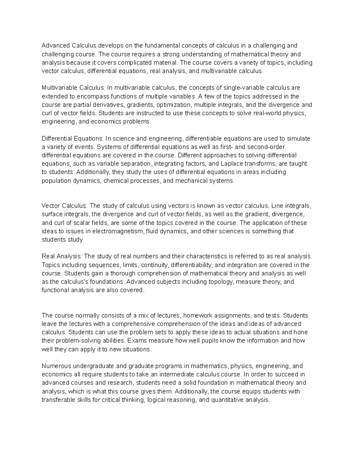 Notes on Advanced Calculus - Advanced Calculus develops on the ...