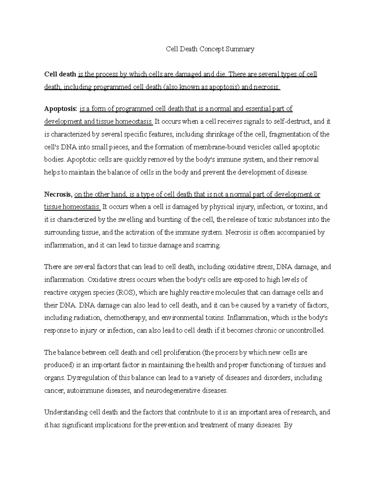 Cell Death - This document is a descriptive summary about the concept ...