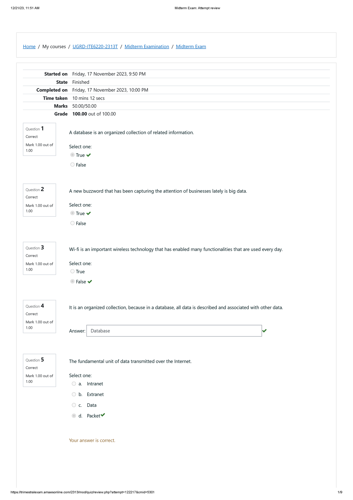 Information Management Midterm EXAM - Home / My Courses / UGRD-ITE6220 ...