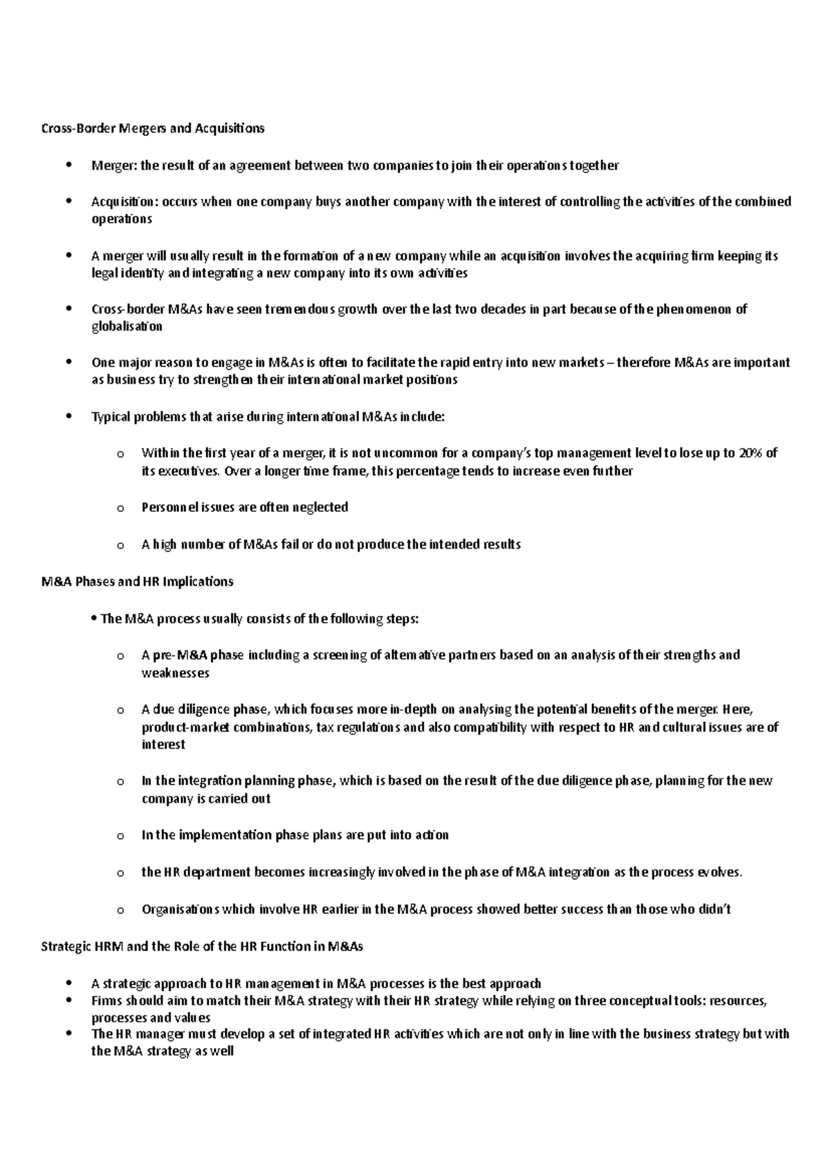 Mod 5 - module 05 notes - Cross-Border Mergers and Acquisitions Merger ...