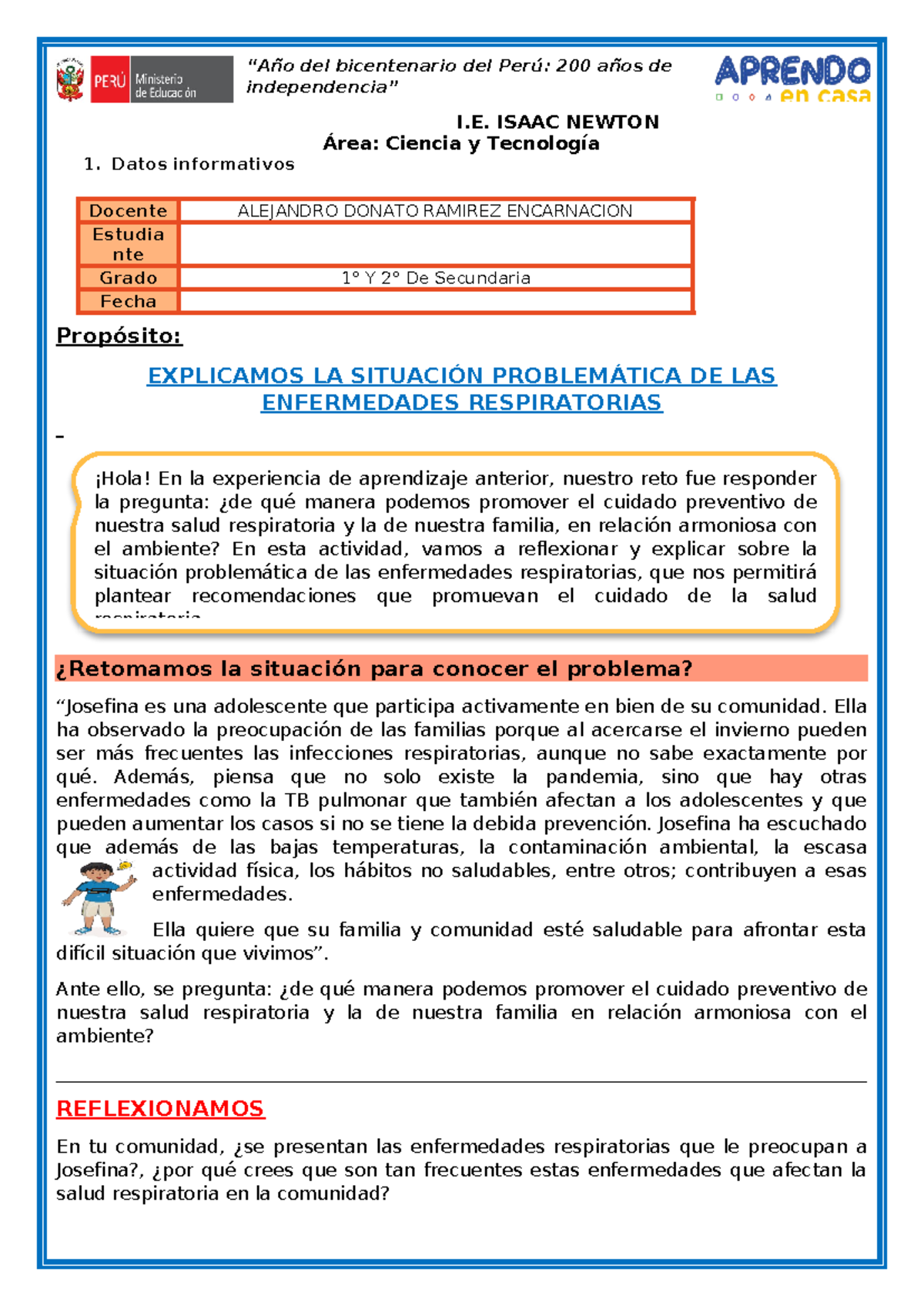 (1Y2) 3 Actividad De Aprendizaje N°1 (01) - “Año Del Bicentenario Del ...