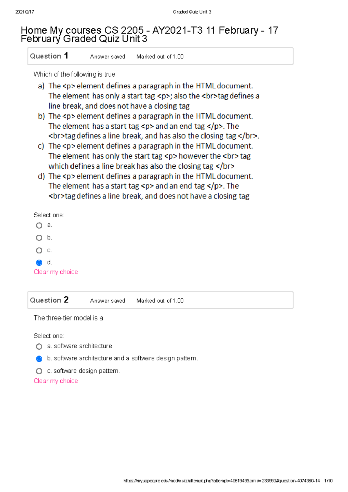 Graded Quiz Unit 3 - Question 1 Answer Saved Marked Out Of 1. Which Of ...