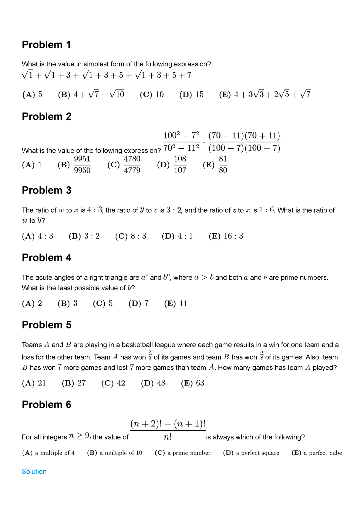 2020 AMC 12B Problems Problem 1 What is the value in simplest form of