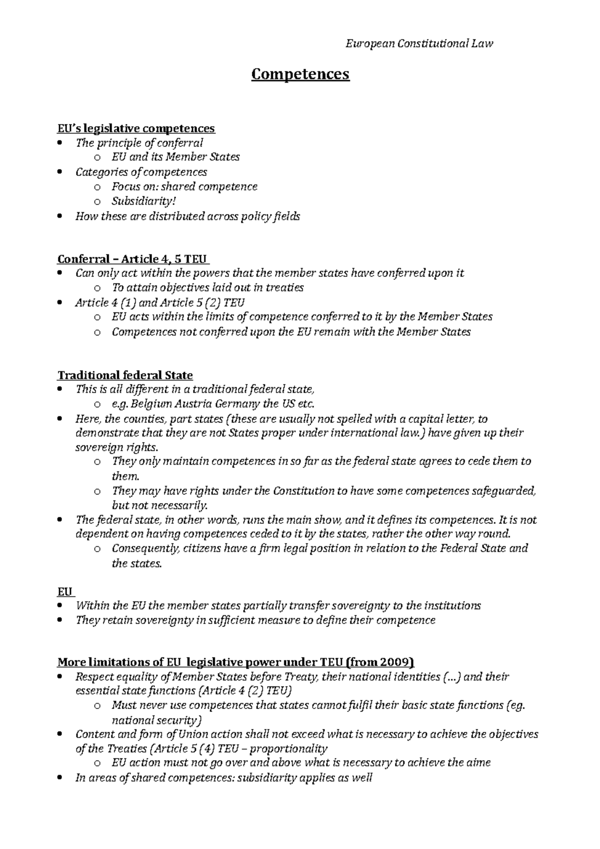Competences - Topic guide/Lecture notes - European Constitutional Law ...