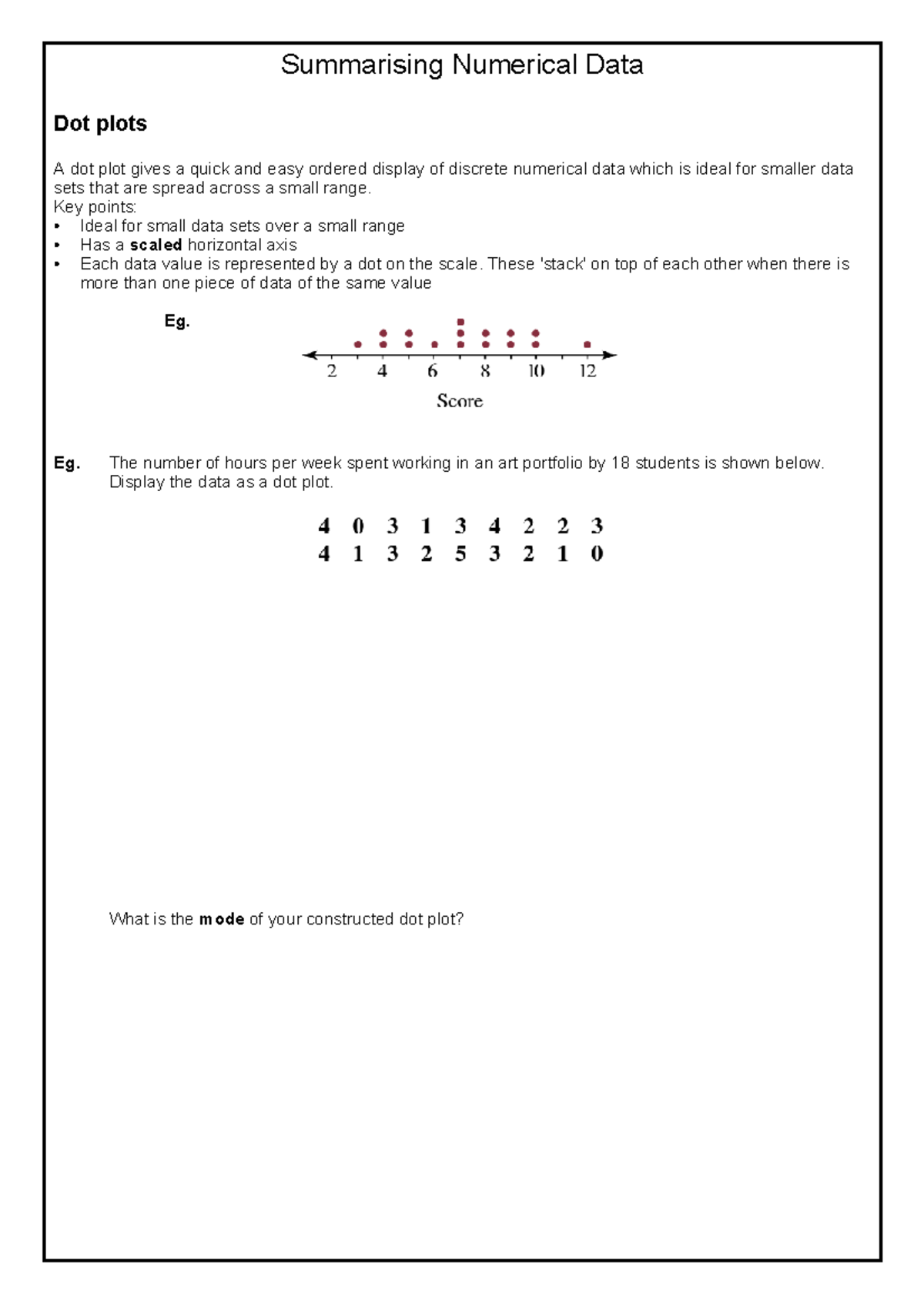 Detailed Summary notes for Core Data Analysis - Summarising Numerical ...