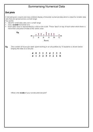 Detailed Summary notes for Core Data Analysis - Summarising Numerical ...