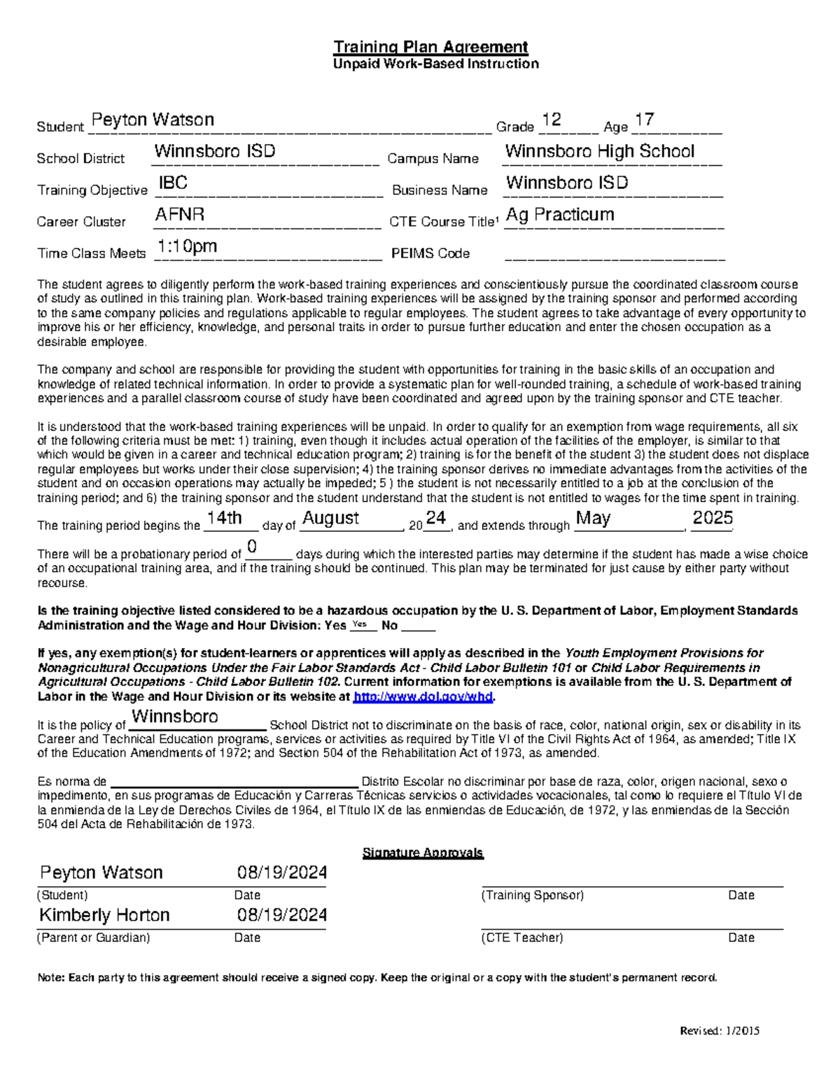 Unpaid Training Plan Form Rev 2014 final draft 1 Training Plan