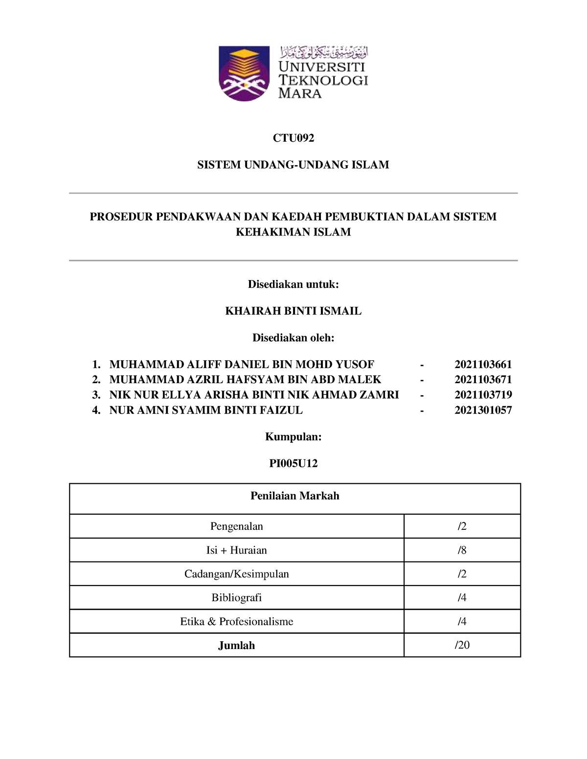 Contoh Kertas Kerja - Ctuctuctu - CTU SISTEM UNDANG-UNDANG ISLAM ...