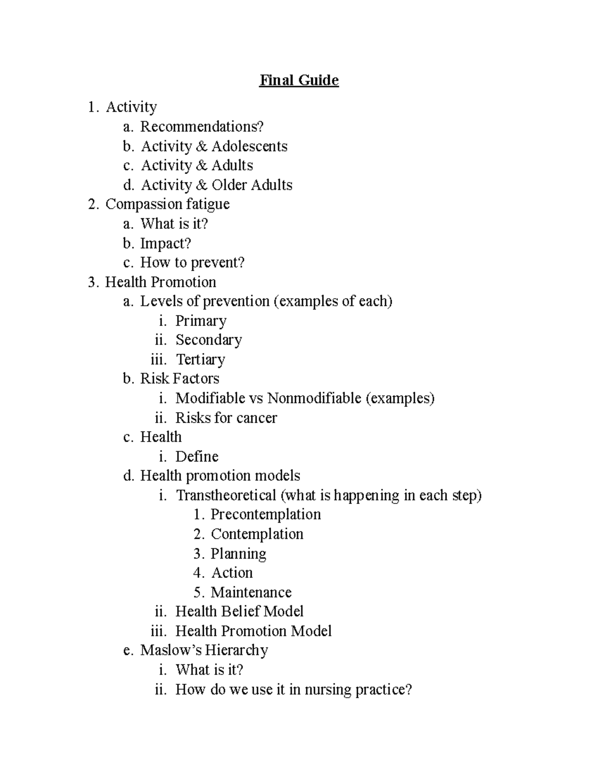 Final Study Guide-5 - Final Guide Activity a. Recommendations? b ...