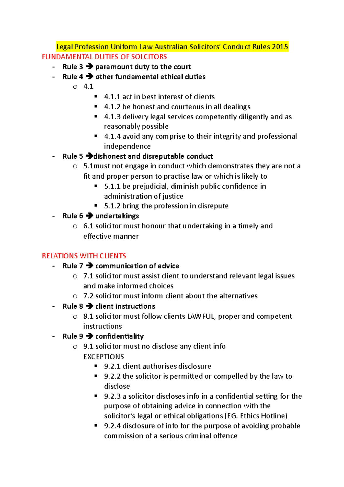 Solicitors Rules Summarised Legal Profession Uniform Law Australian