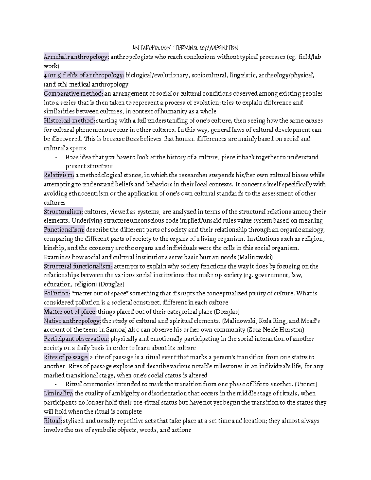 Exam 11 February 2019, questions and answers ANTHROPOLOGY TERMINOLOGY