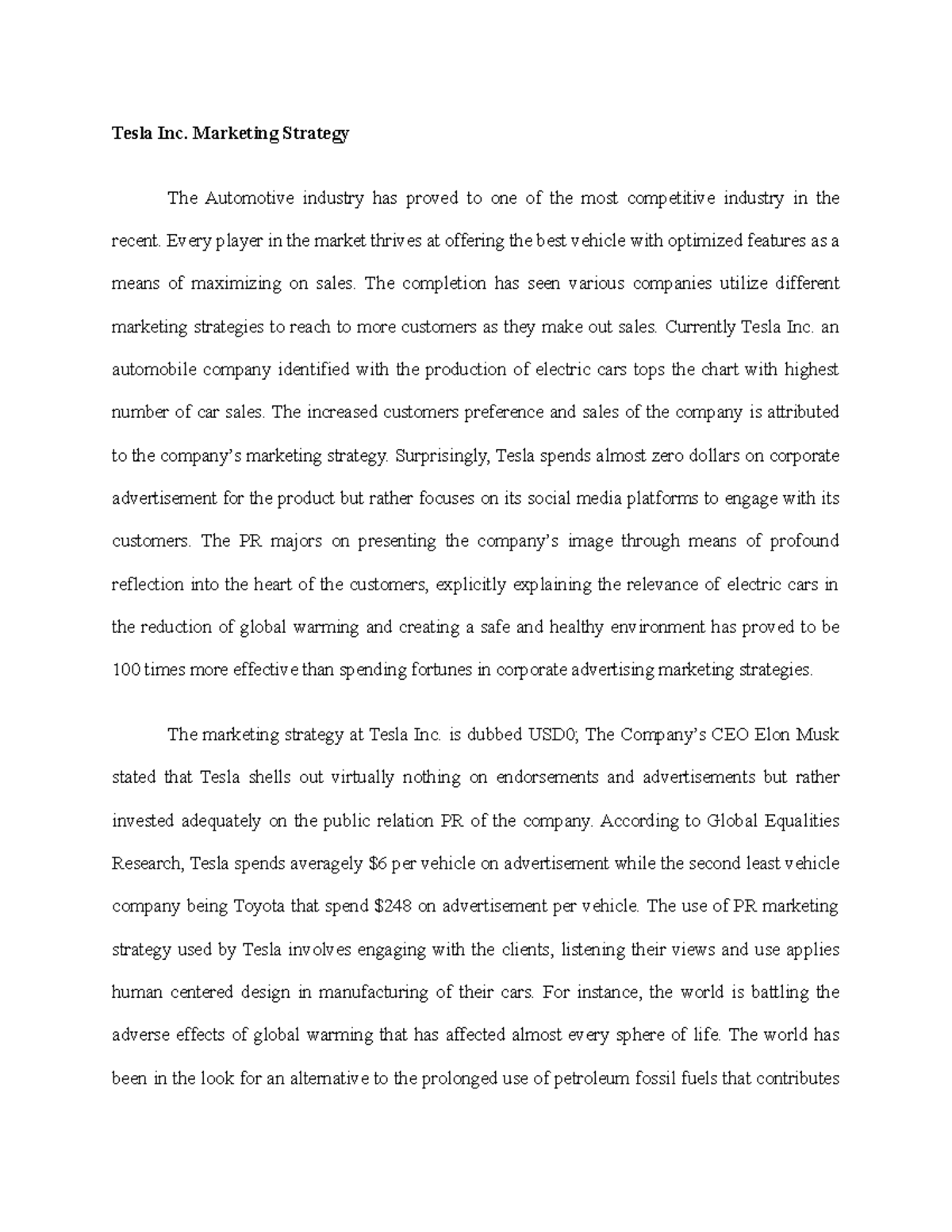 Tesla Inc. Feasibility study Tesla Inc. Marketing Strategy The