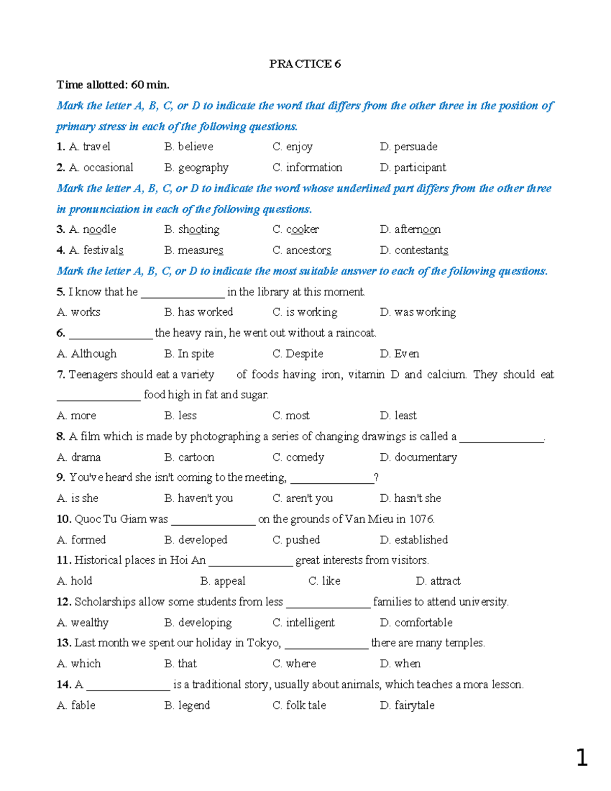 6. Practice 6 - Lt Chuan - PRACTICE 6 Time Allotted: 60 Min. Mark The ...