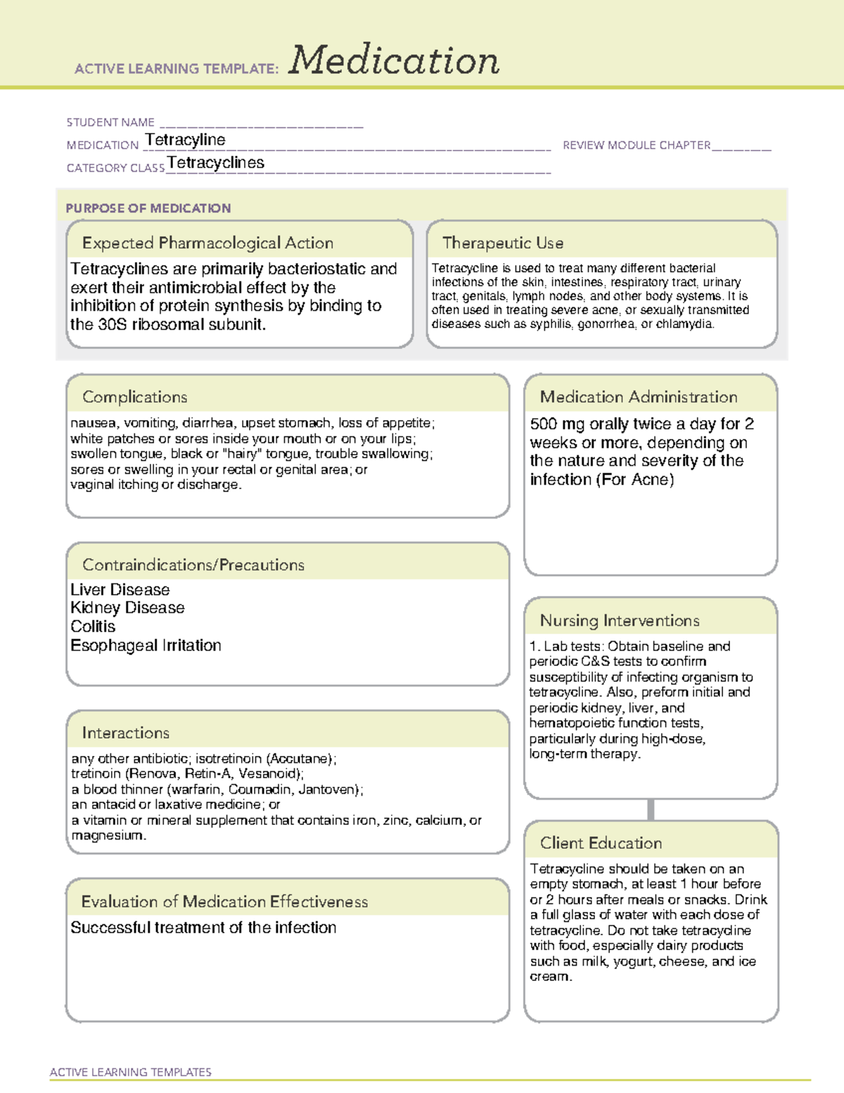 Tetracycline - Ati med temp - ACTIVE LEARNING TEMPLATES Medication ...