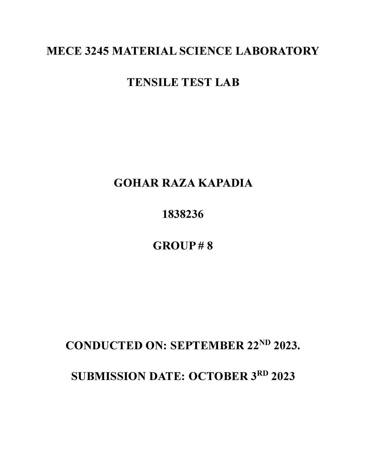 Tensile TEST LAB - MECE 3245 MATERIAL SCIENCE LABORATORY TENSILE TEST ...