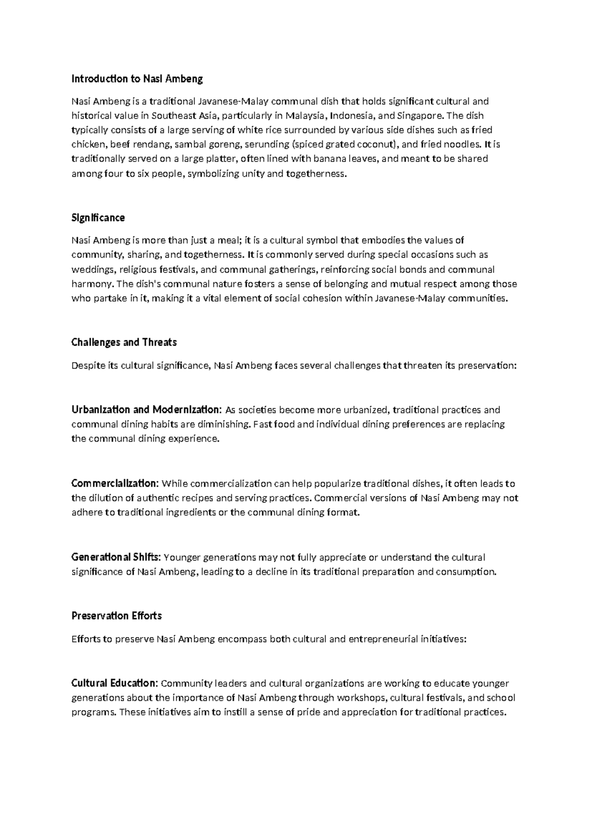 Video pitching project Introduction to Nasi Ambeng Nasi Ambeng is a