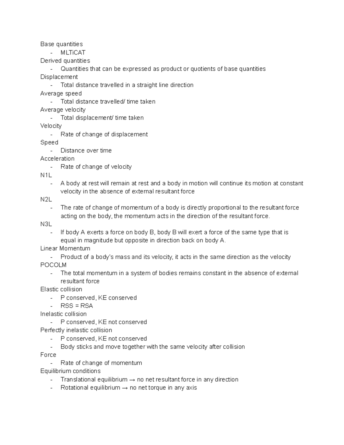 Physics definition - Base quantities - MLTiCAT Derived quantities ...