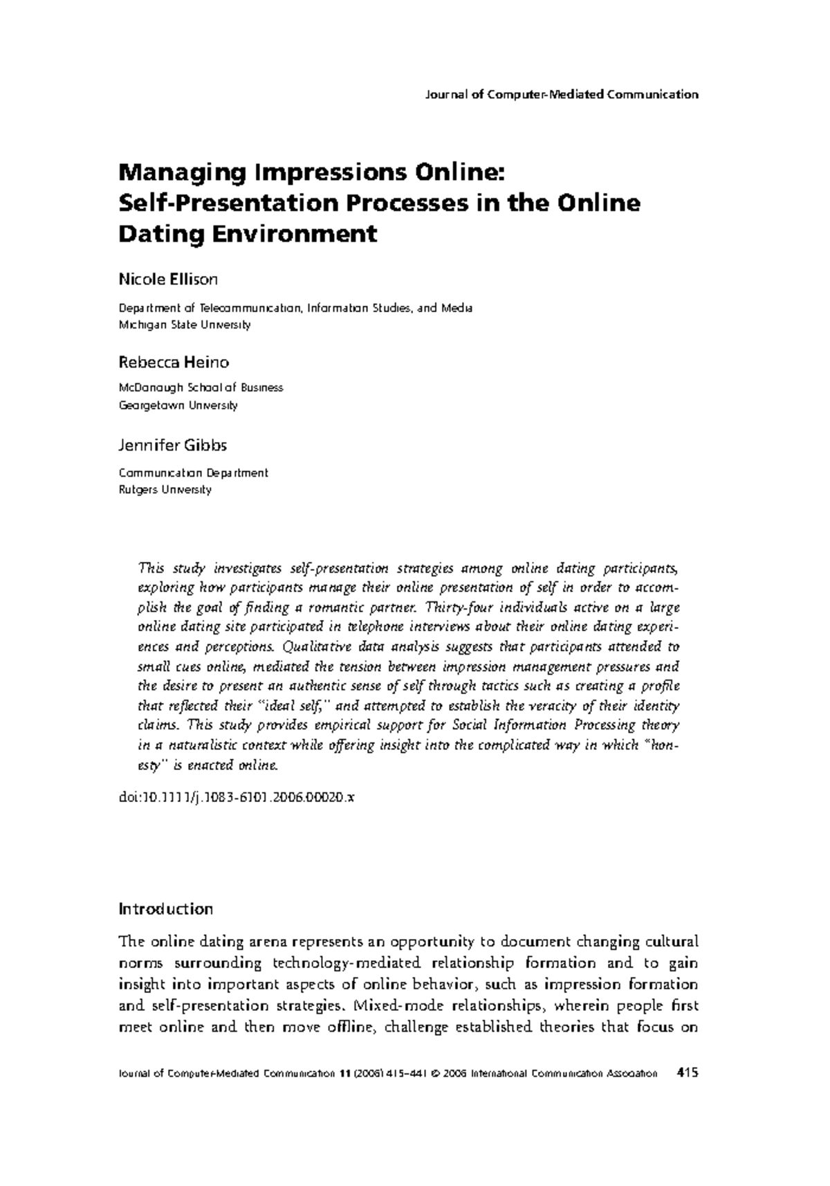 Ellison Managing Impressions online Managing Impressions Online Self