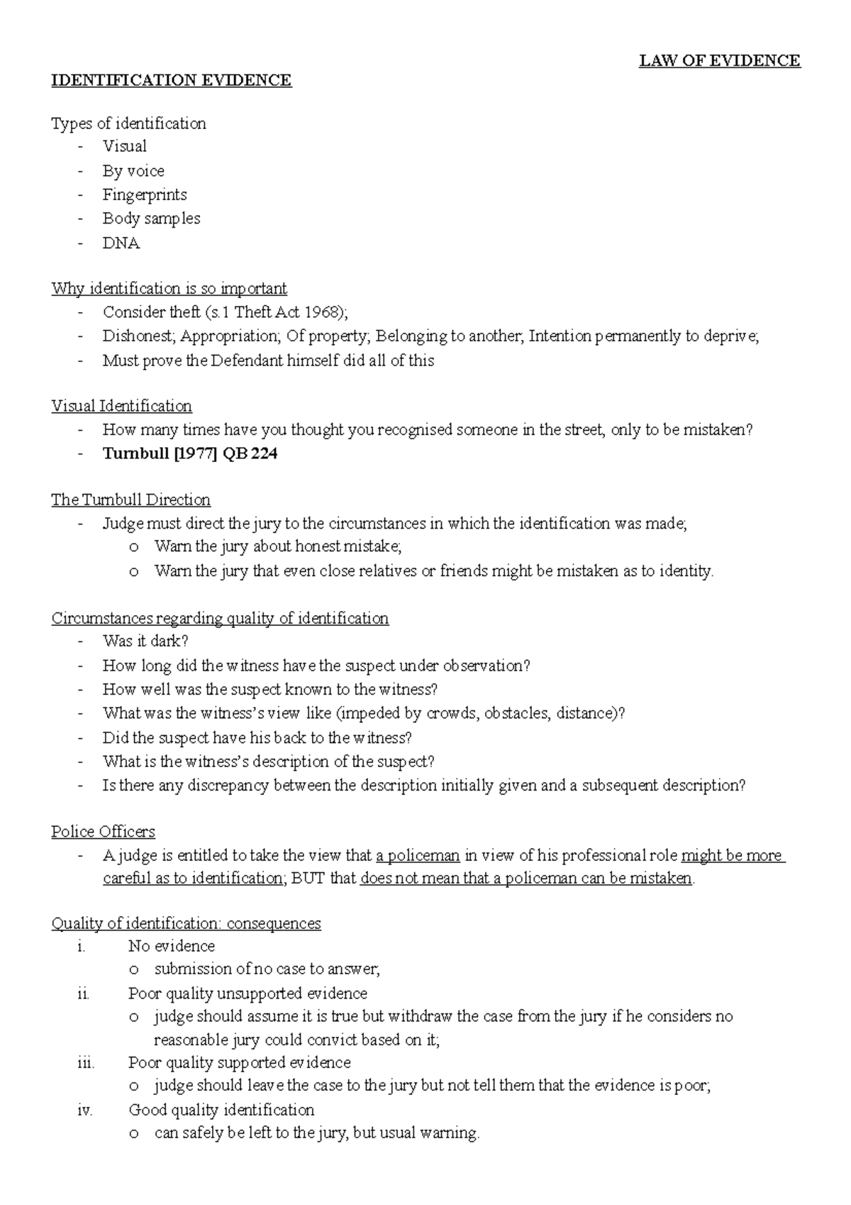 Identification Evidence - LAW OF EVIDENCE IDENTIFICATION EVIDENCE Types ...