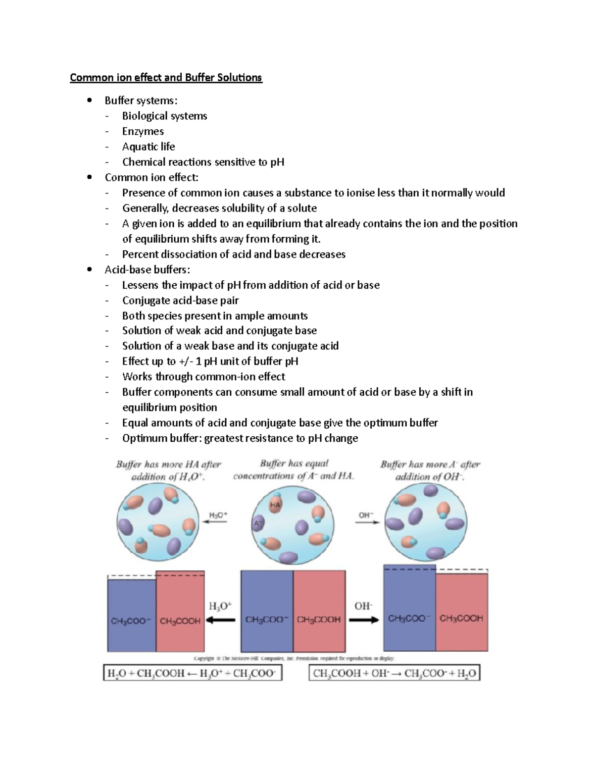 Lecture 14 Common ion effect and Buffer Solutions Common ion effect